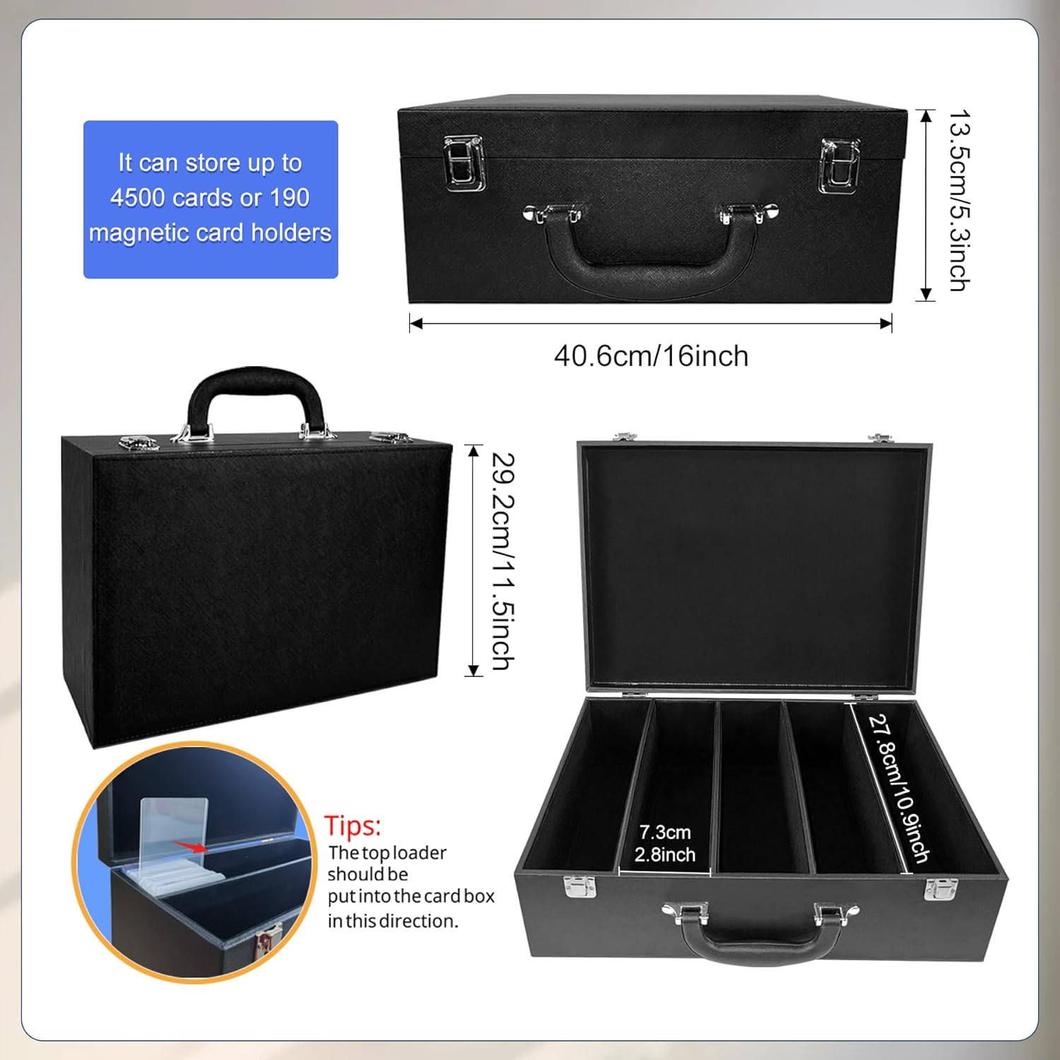 Card Storage Box for 3300 Trading Cards with Leather Closure
