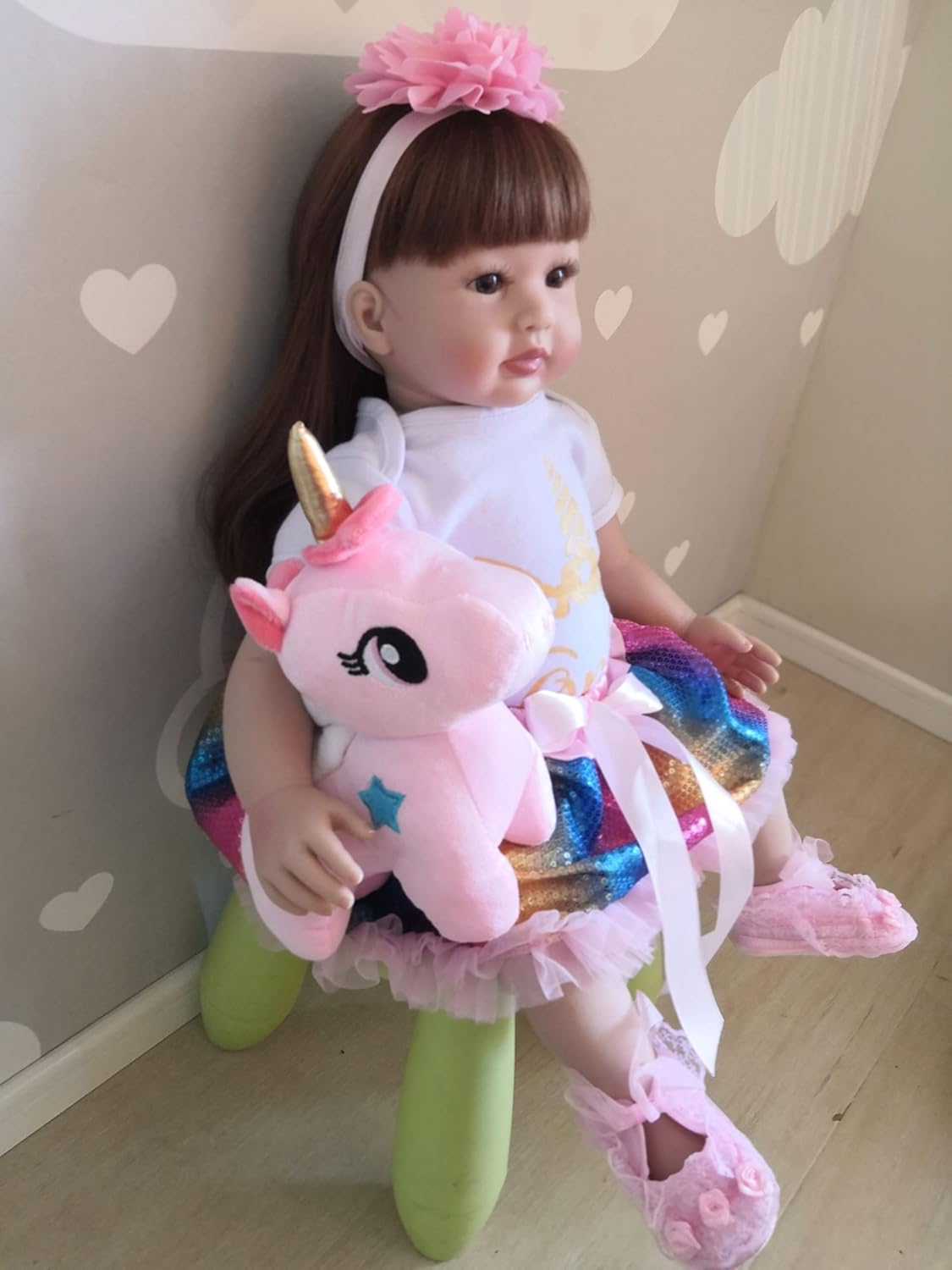 24 Inch Reborn Baby Doll with Long Hair for Playtime