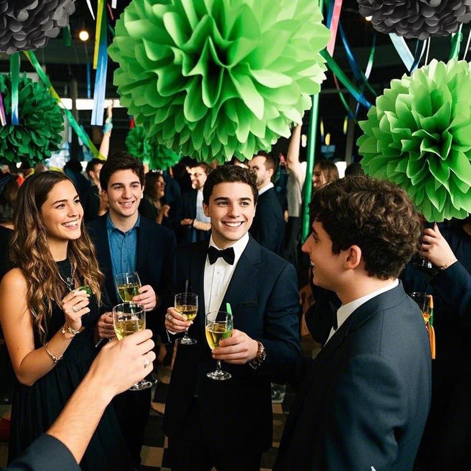 Capesaro Black Green Tissue Paper Pom Poms 12PCS Decorations