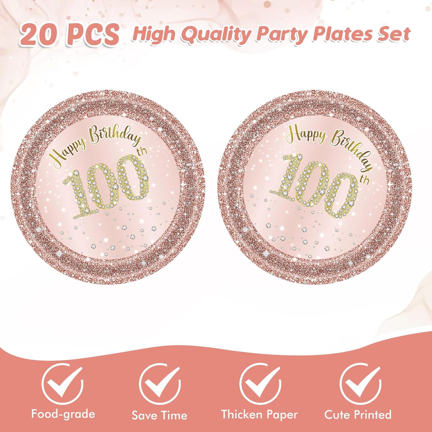 100th Birthday Decorations Rose Gold Party Supplies
