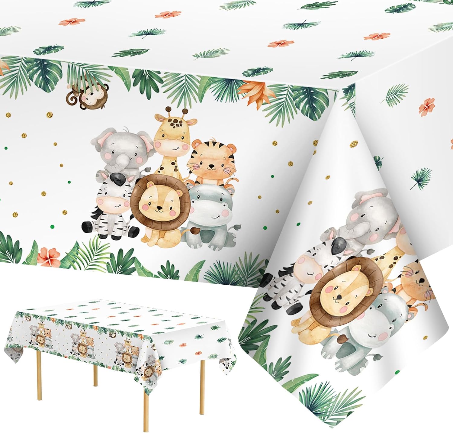 2 Pcs Jungle Safari Tablecloth - Plastic Animals Party Cover