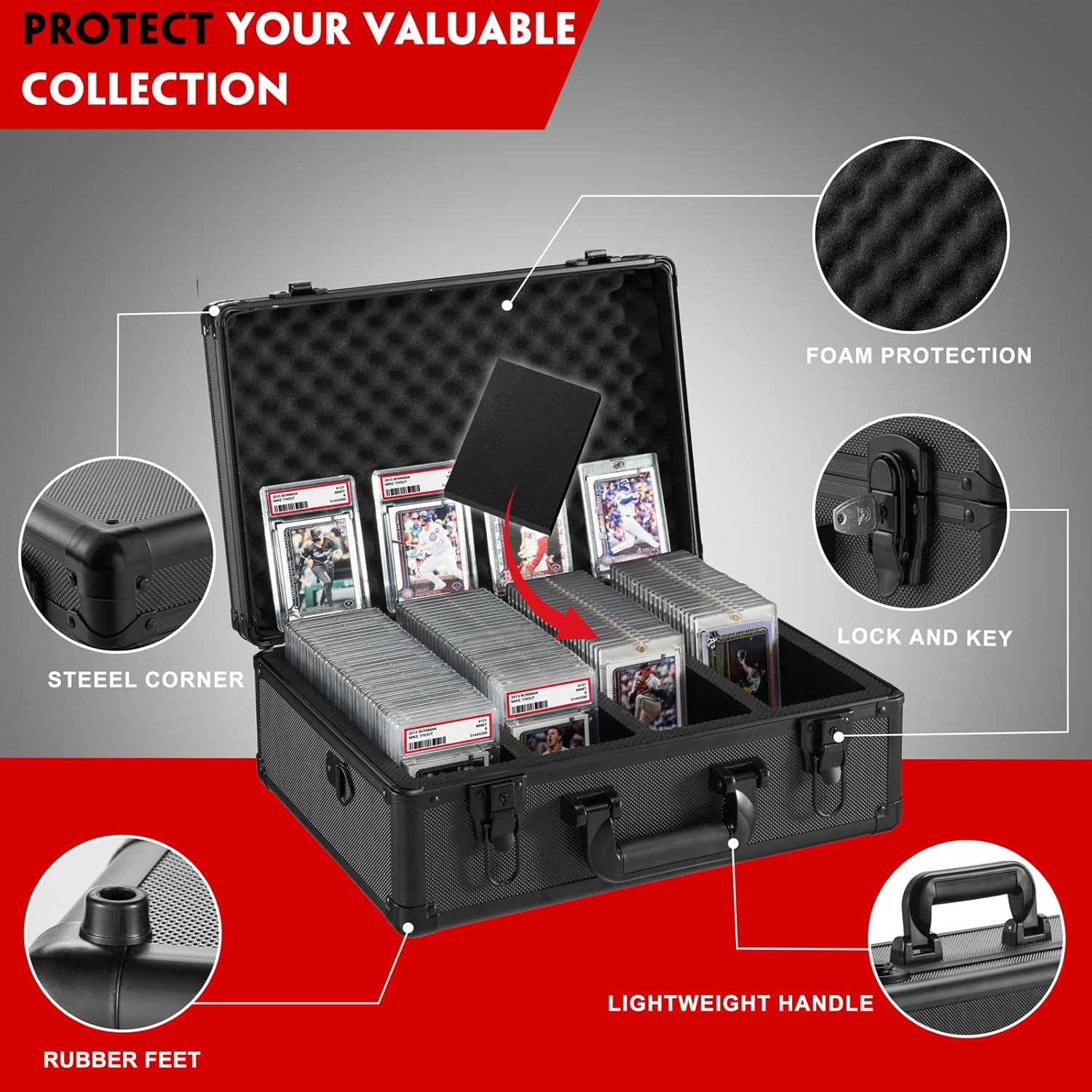 Vollicaifit Graded Card Storage Box 4 Row Black Case