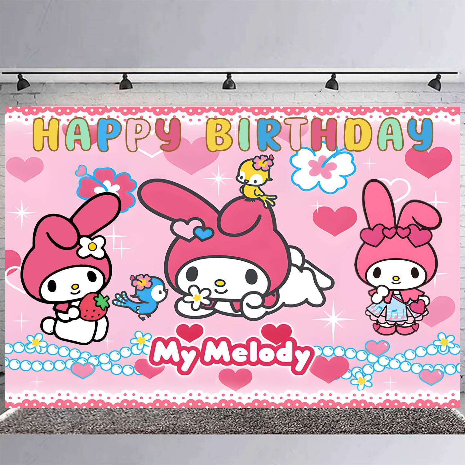 Cute Melody Birthday Backdrop Banner 5x3 for Kids
