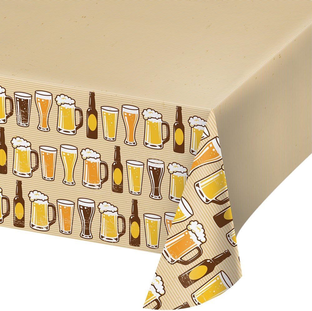 Creative Converting Cheers Beers Tablecover 54x102 Ivory