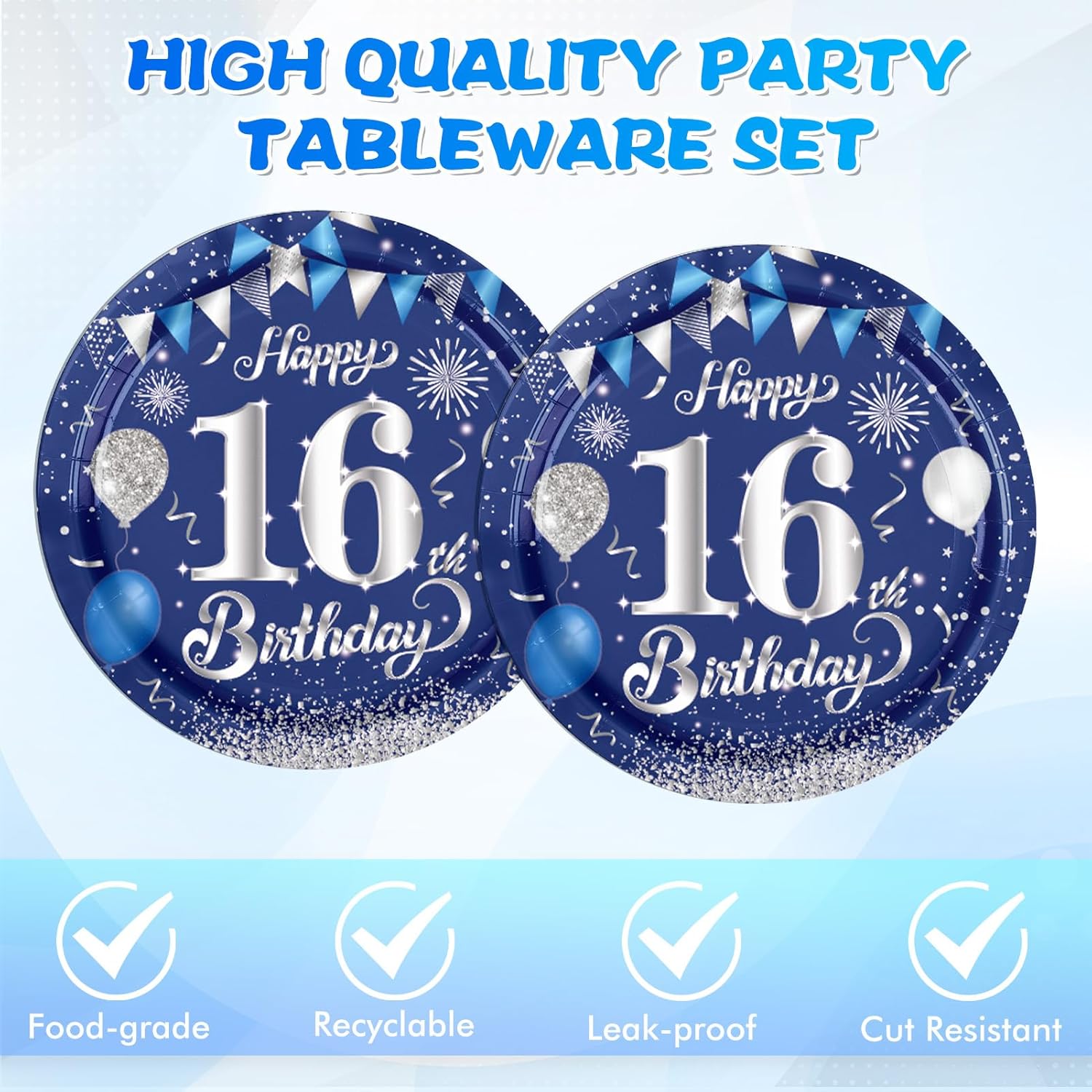 16th Birthday Decorations Plates Set for Boys and Girls