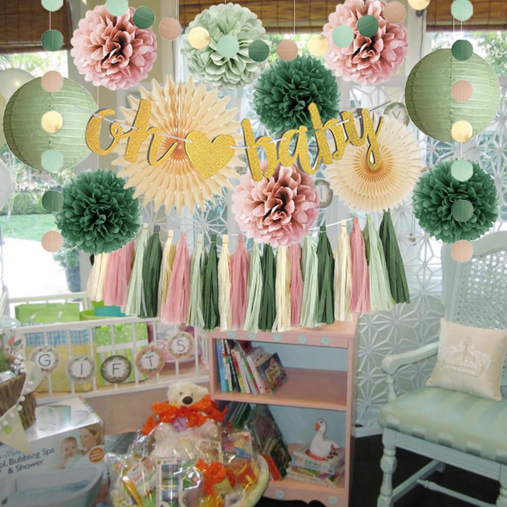 Dusty Pink and Sage Green Baby Shower Decor Kit