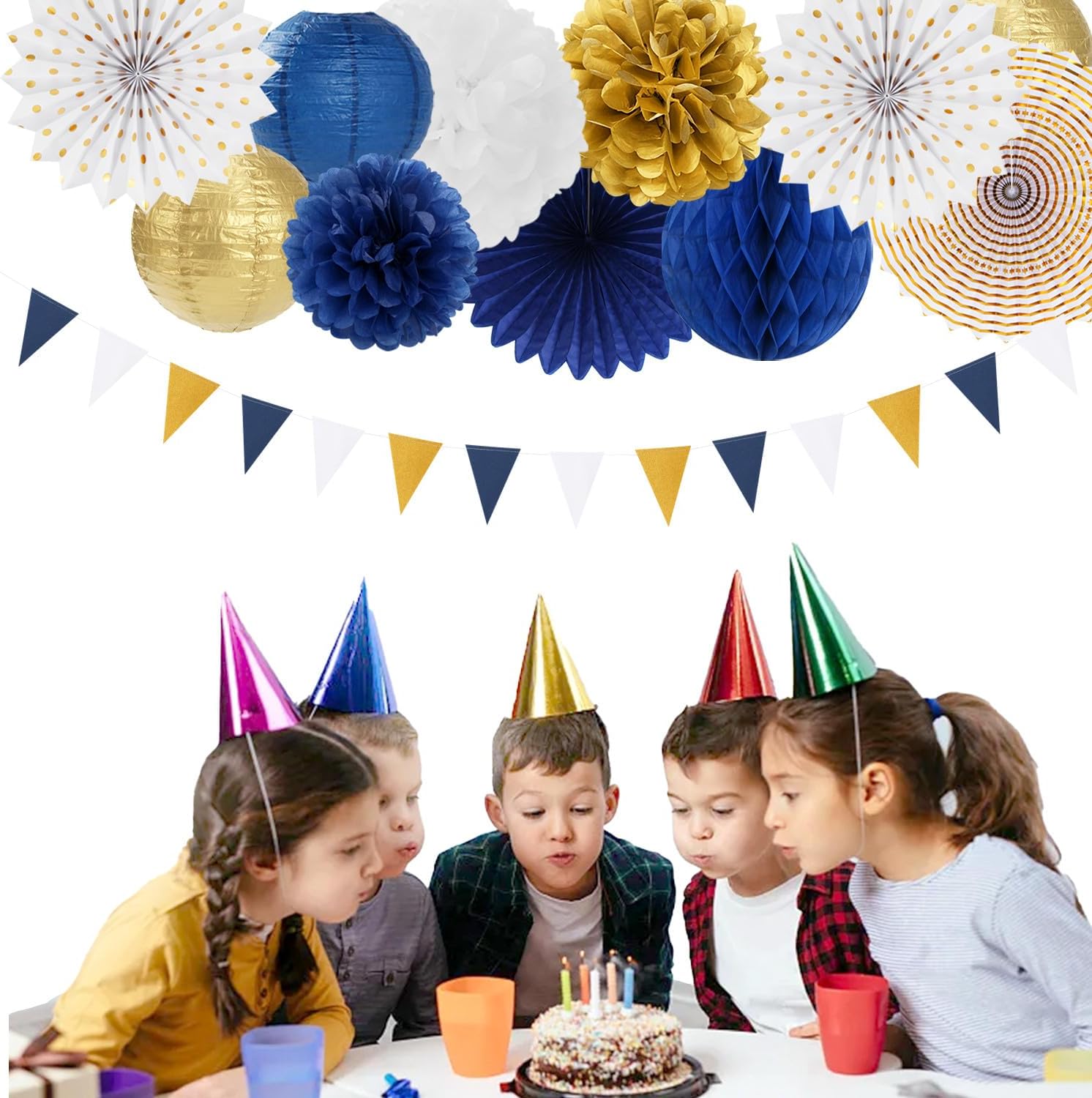 Blue White Gold Party Decorations 20pcs Kit