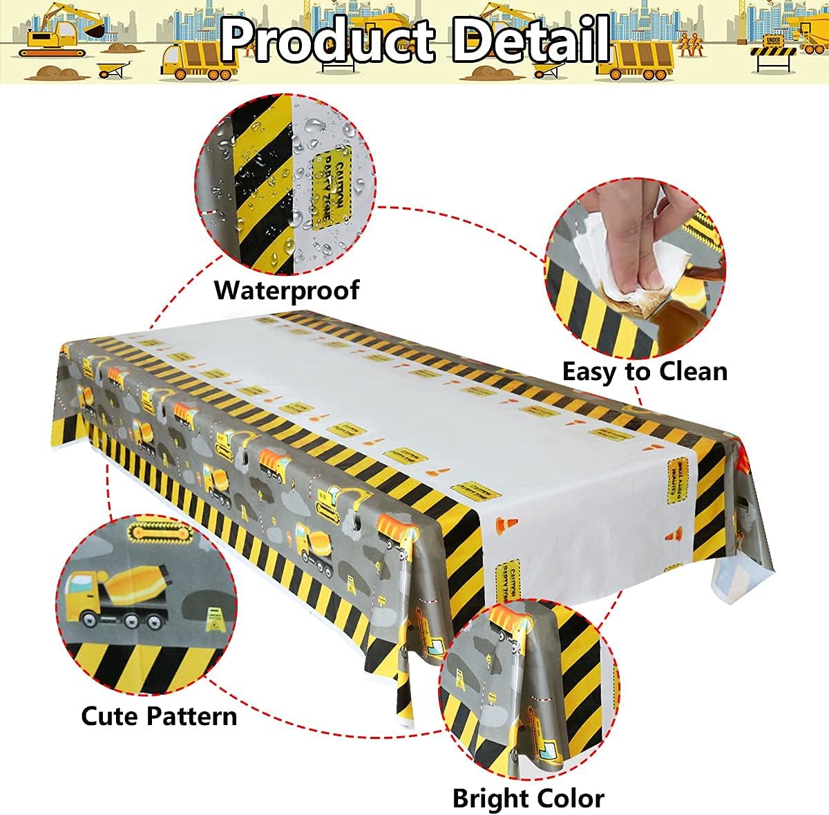 Construction Table Covers 86x51in for Kids Party