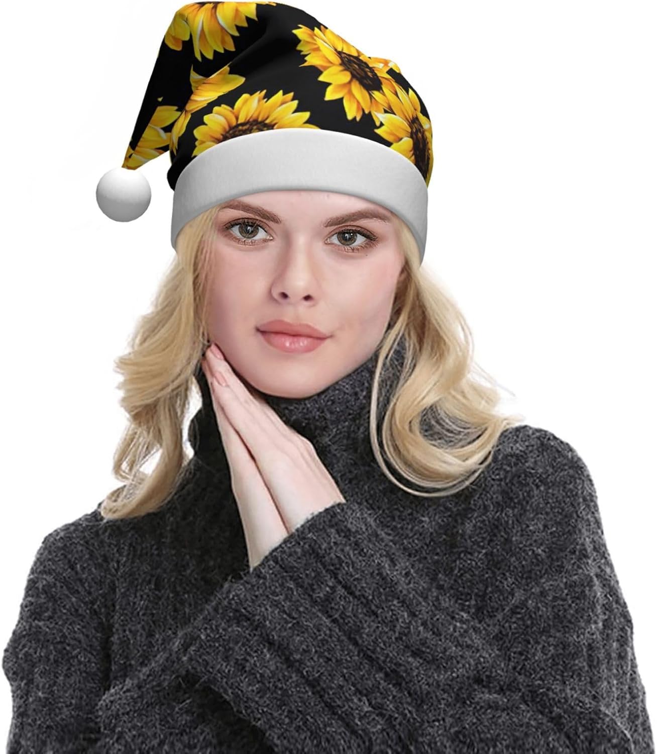 Qin And Zheng Sunflower Print Santa Hat