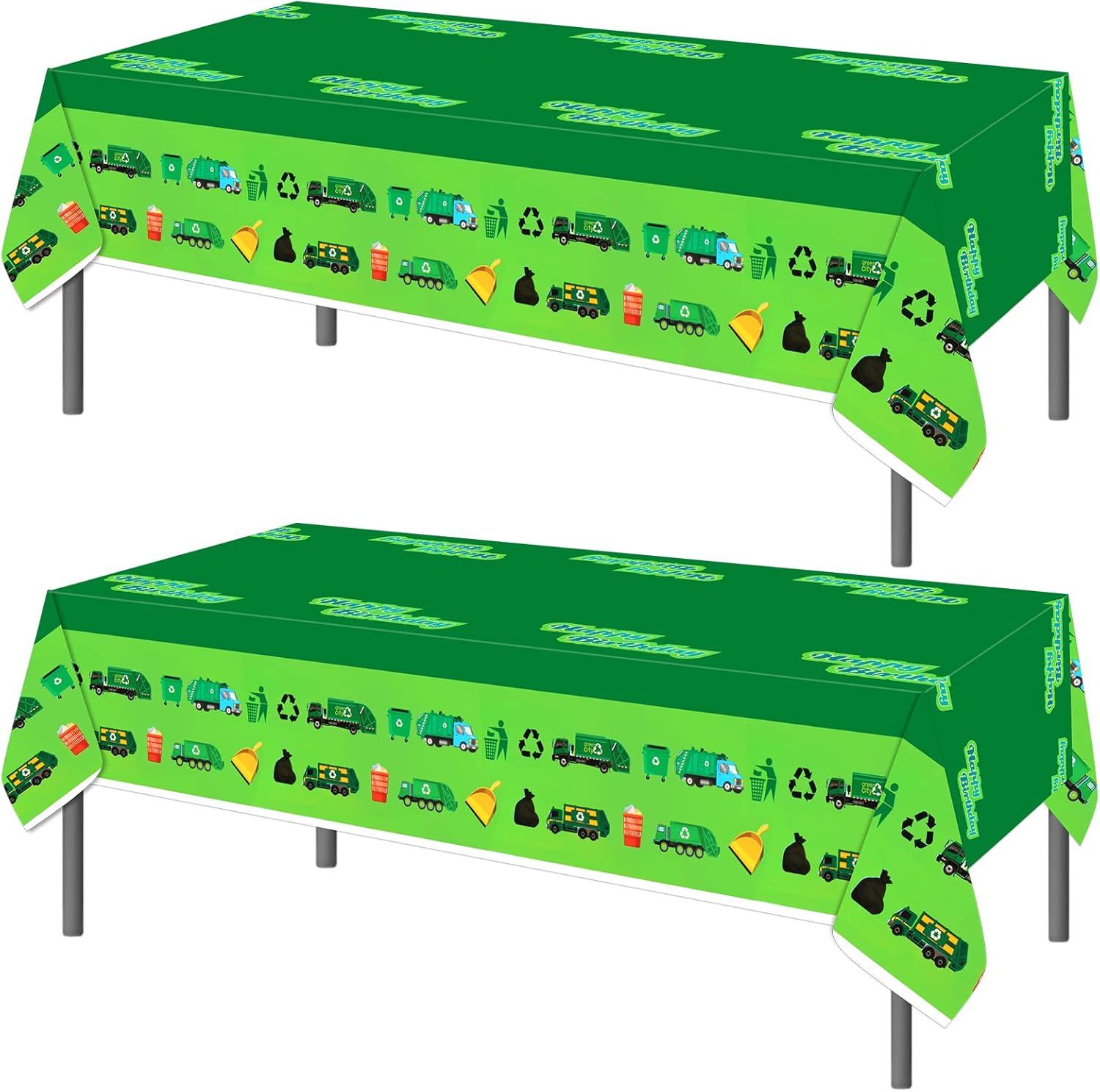 PHOGARY 2 Pack Garbage Truck Tablecloths for Birthday Party Supplies