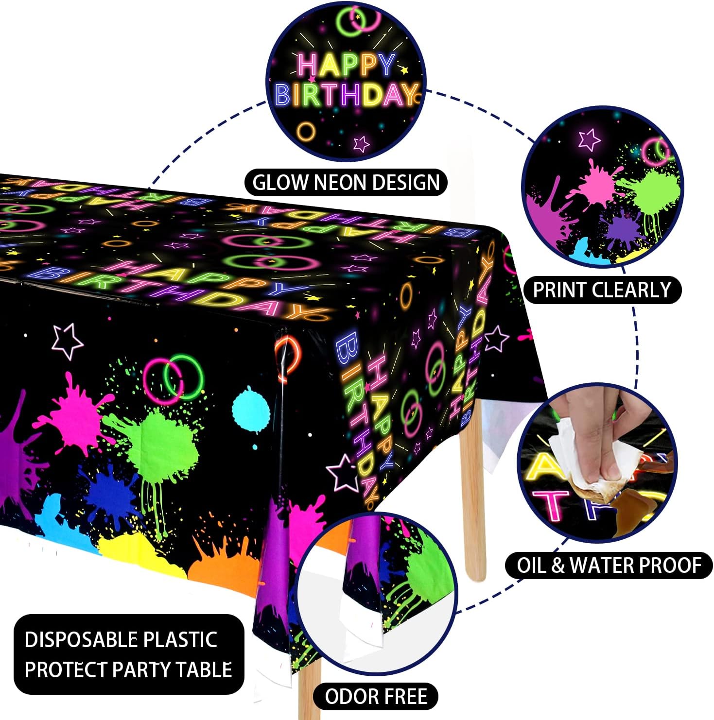 4 Pack Neon Birthday Table Covers
