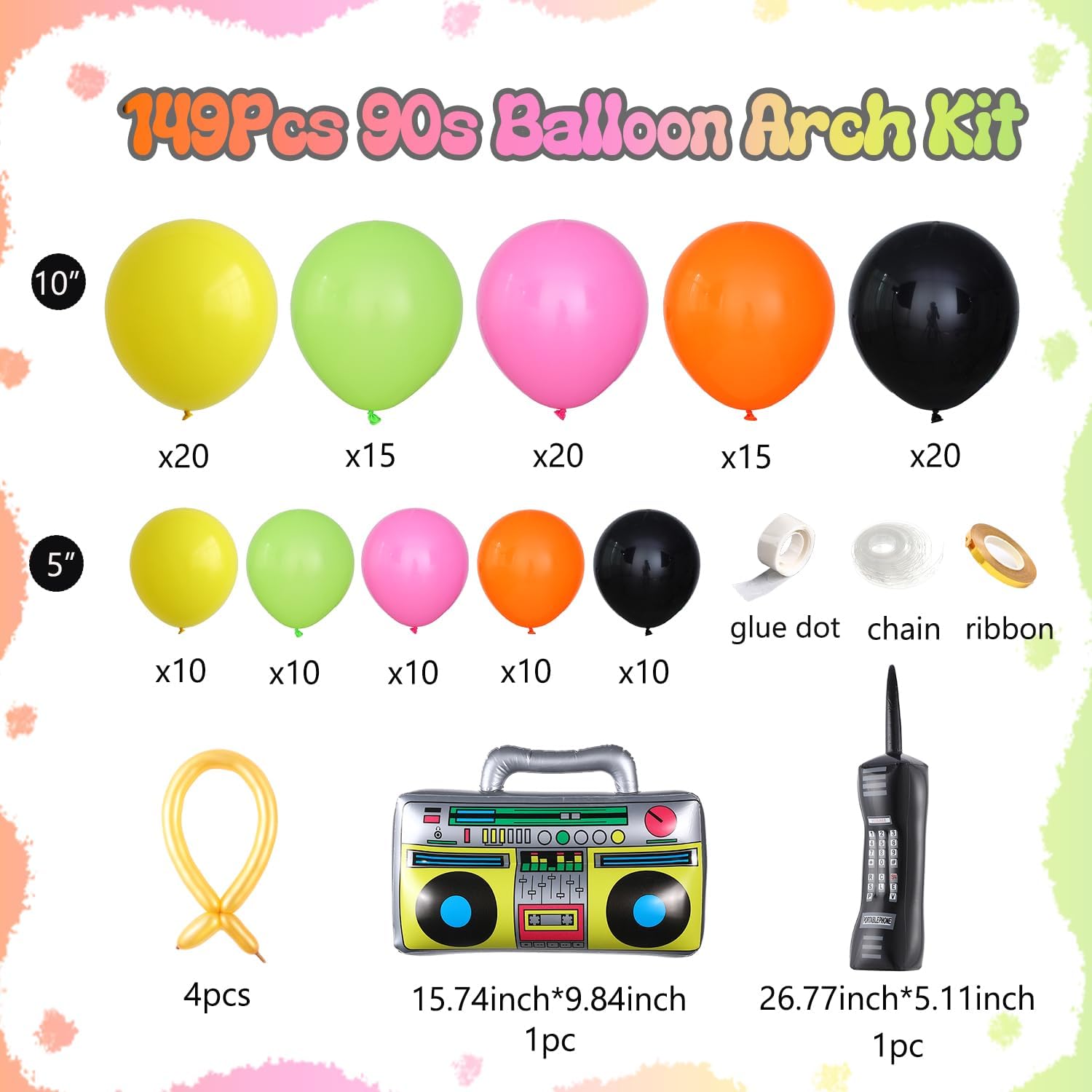 80s 90s Disco Party Decorations 149Pcs Balloon Kit
