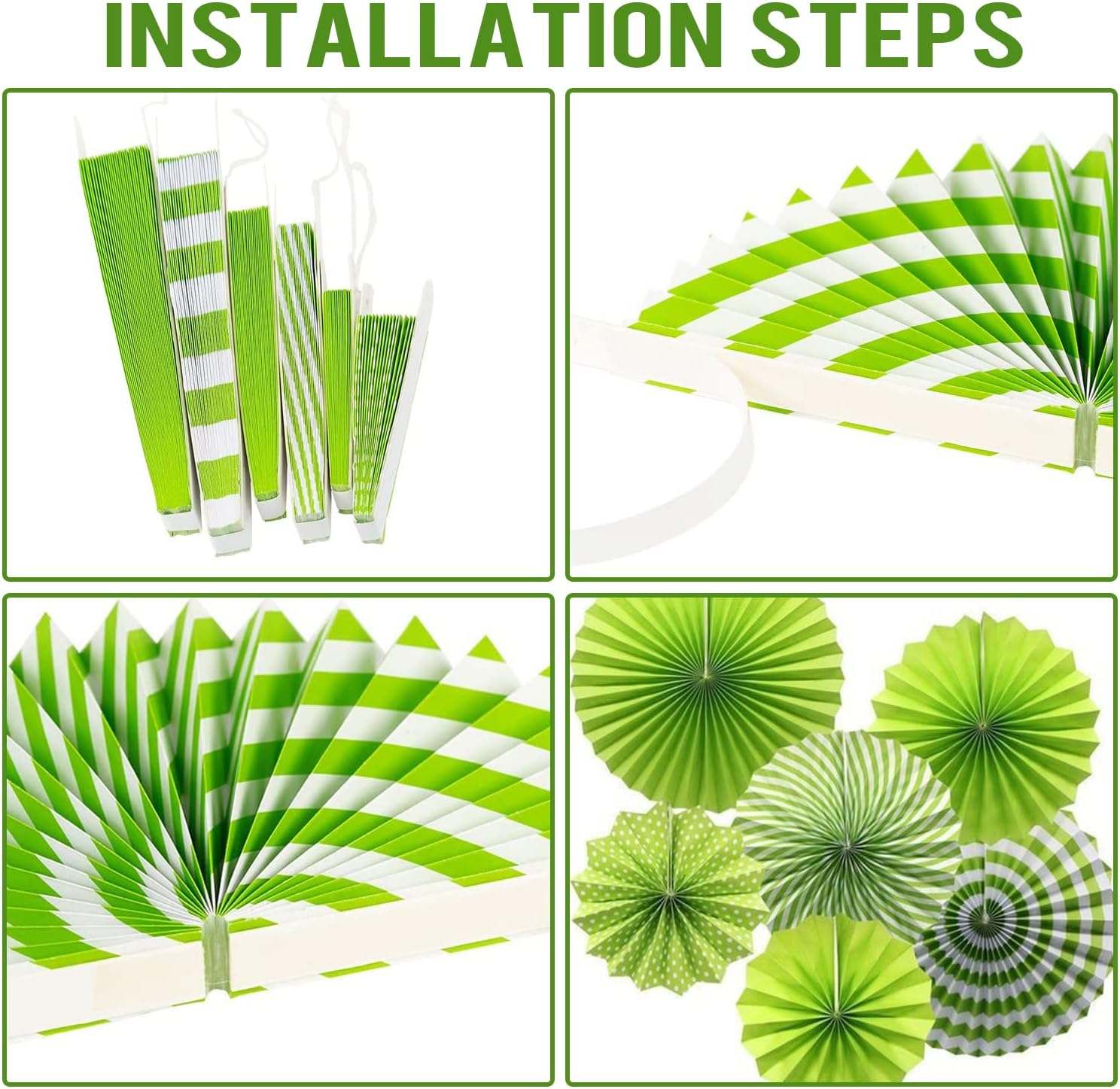LRCXL 12PCS Party Hanging Paper Fans Set Green