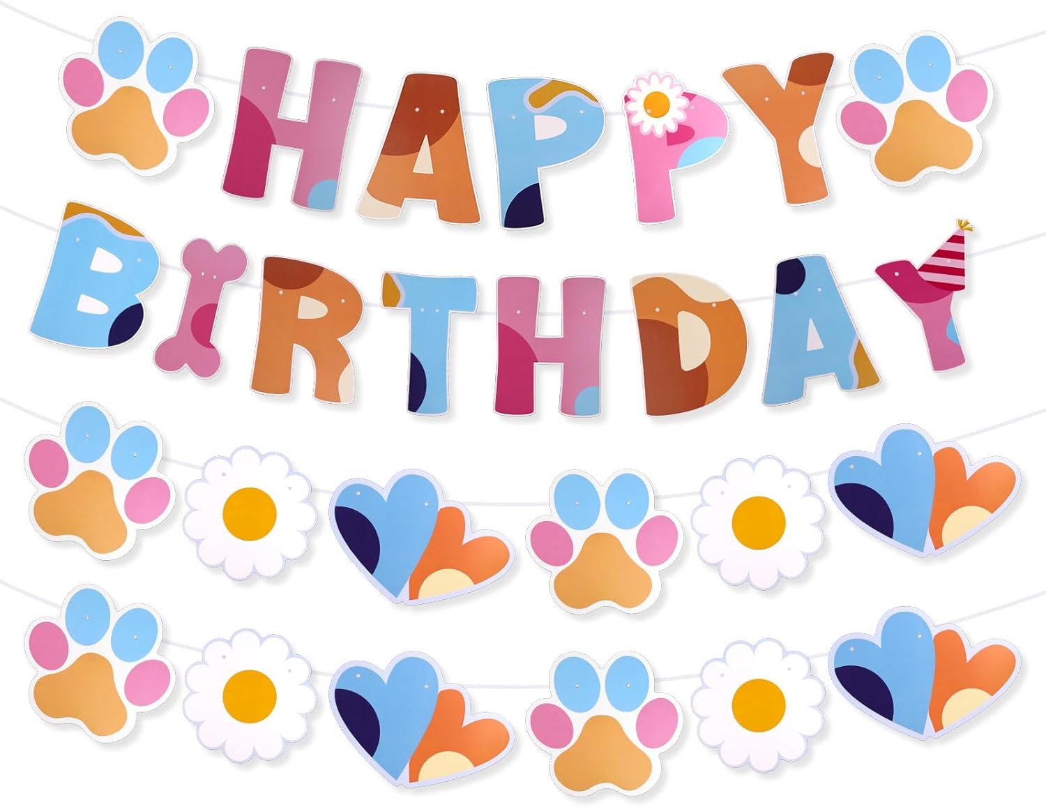 Pink Blue Happy Birthday Banner Pre-Strung Hanging Garland