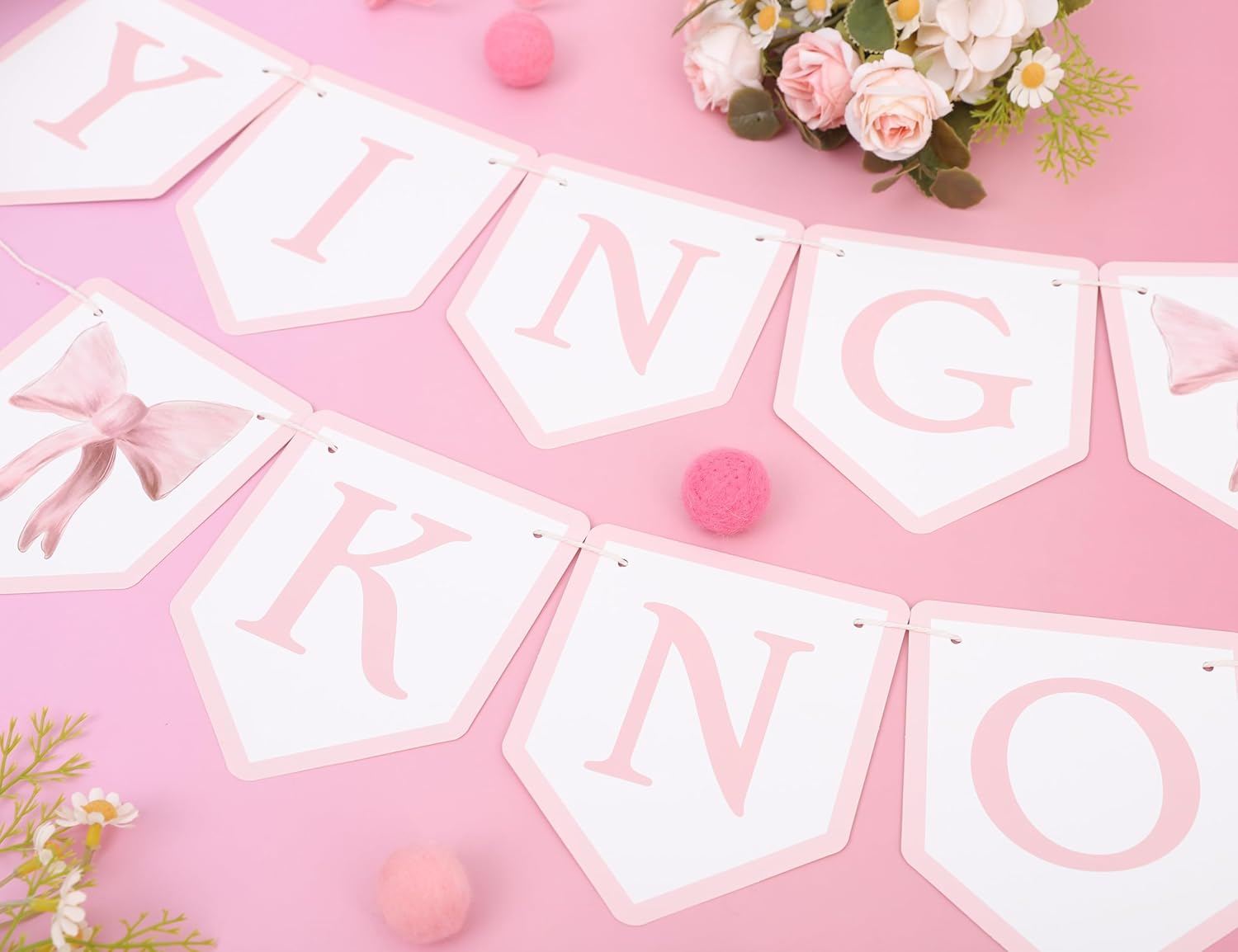 Tying The Knot Pink Bow Banner - Bridal Shower Decor