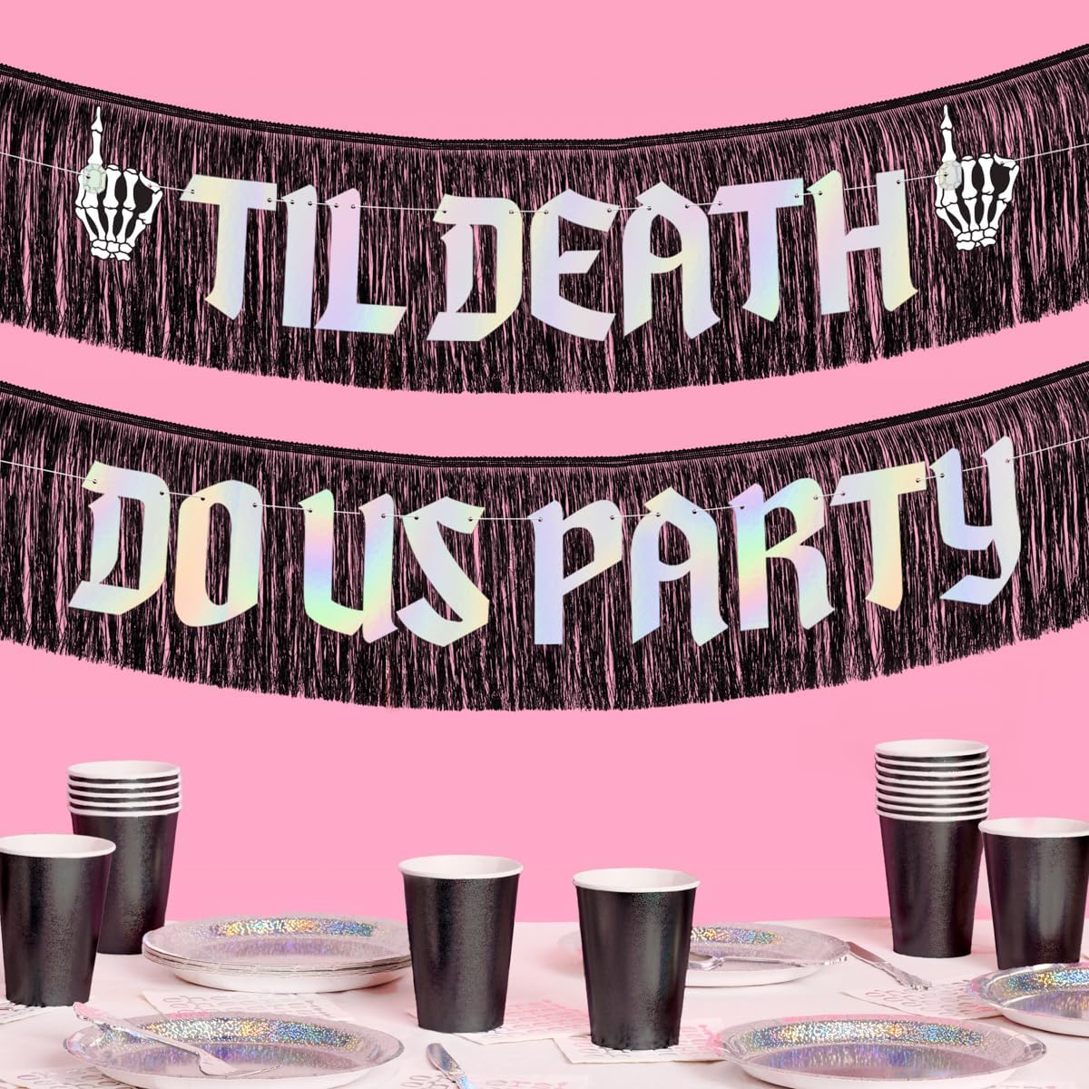 XO Fetti Til Death Do Us Party Banner Black Iridescent 5 Ft