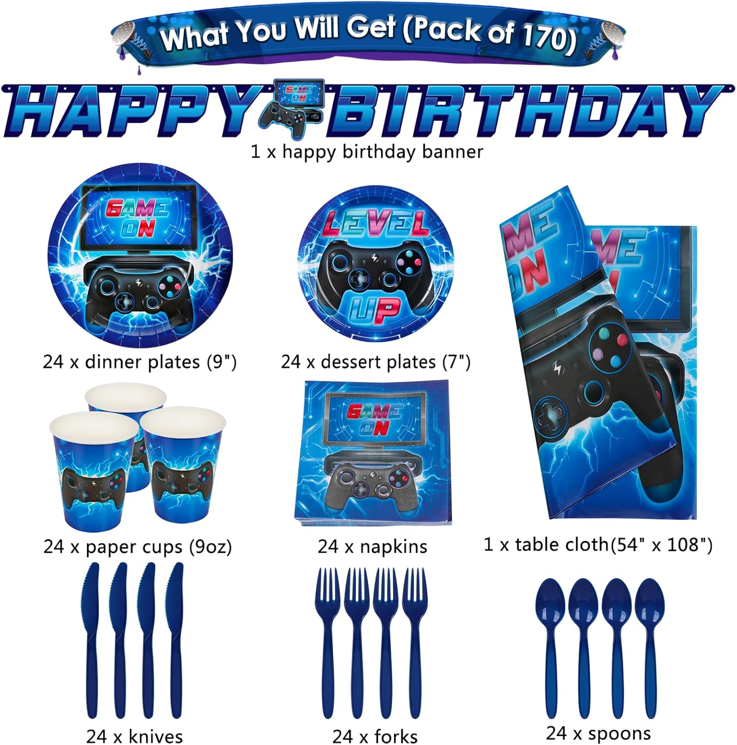 DECORLIFE 170PCS Video Game Party Decorations for Boys