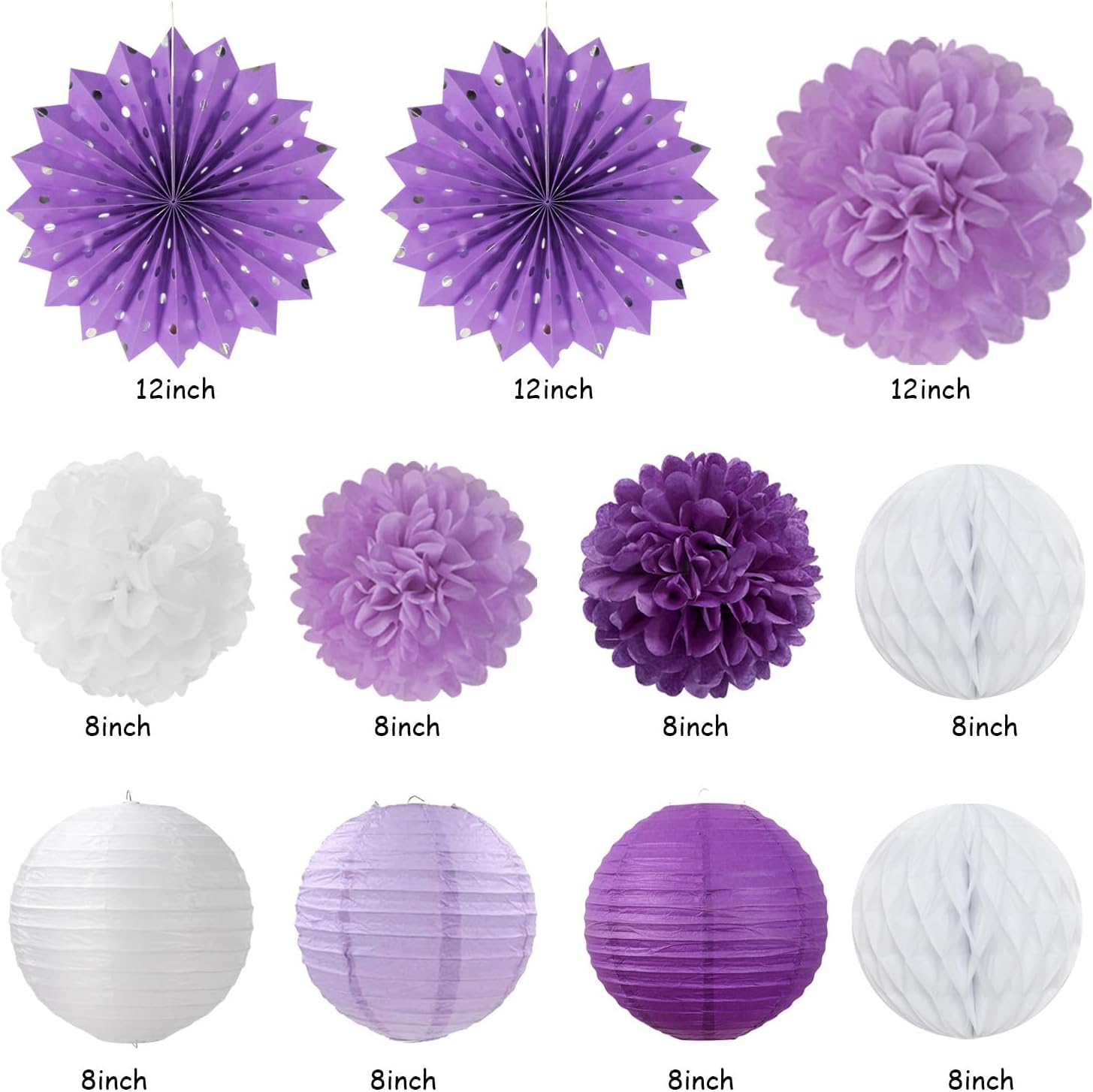Purple Lilac Lavender White Birthday Party Decor Kit 21pcs