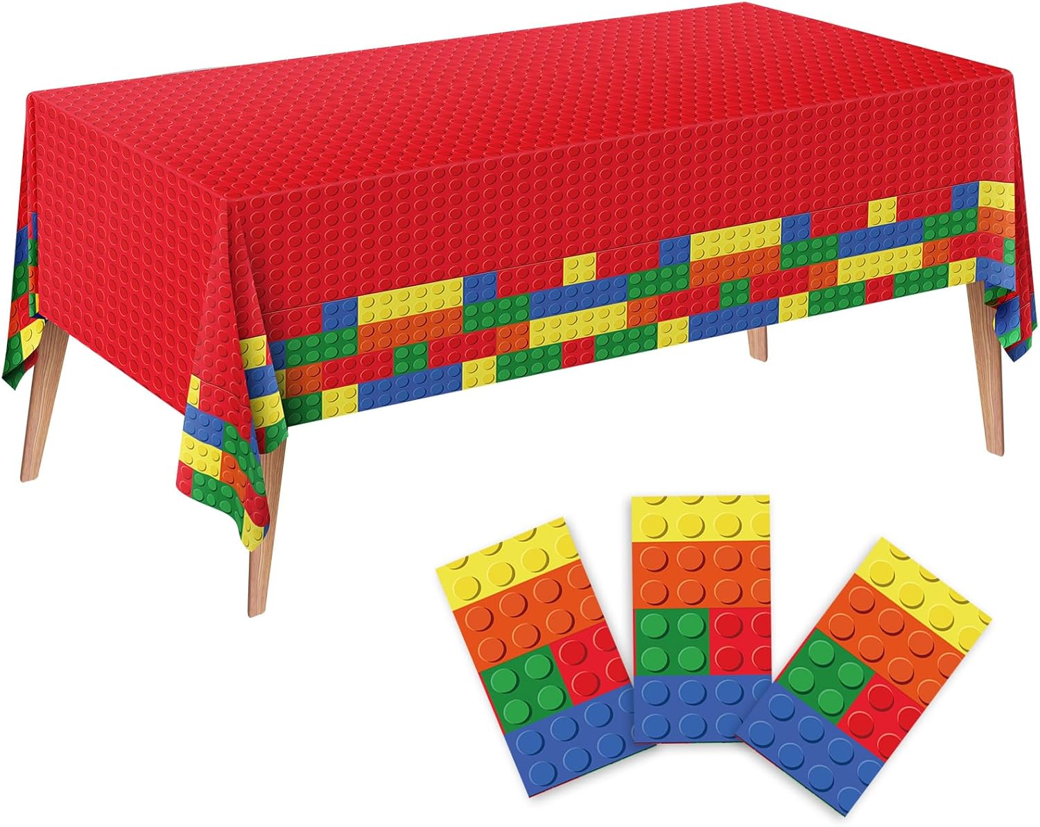 3PCS Building Block Tablecloths 54x108 Inches Durable Plastic Party Decor