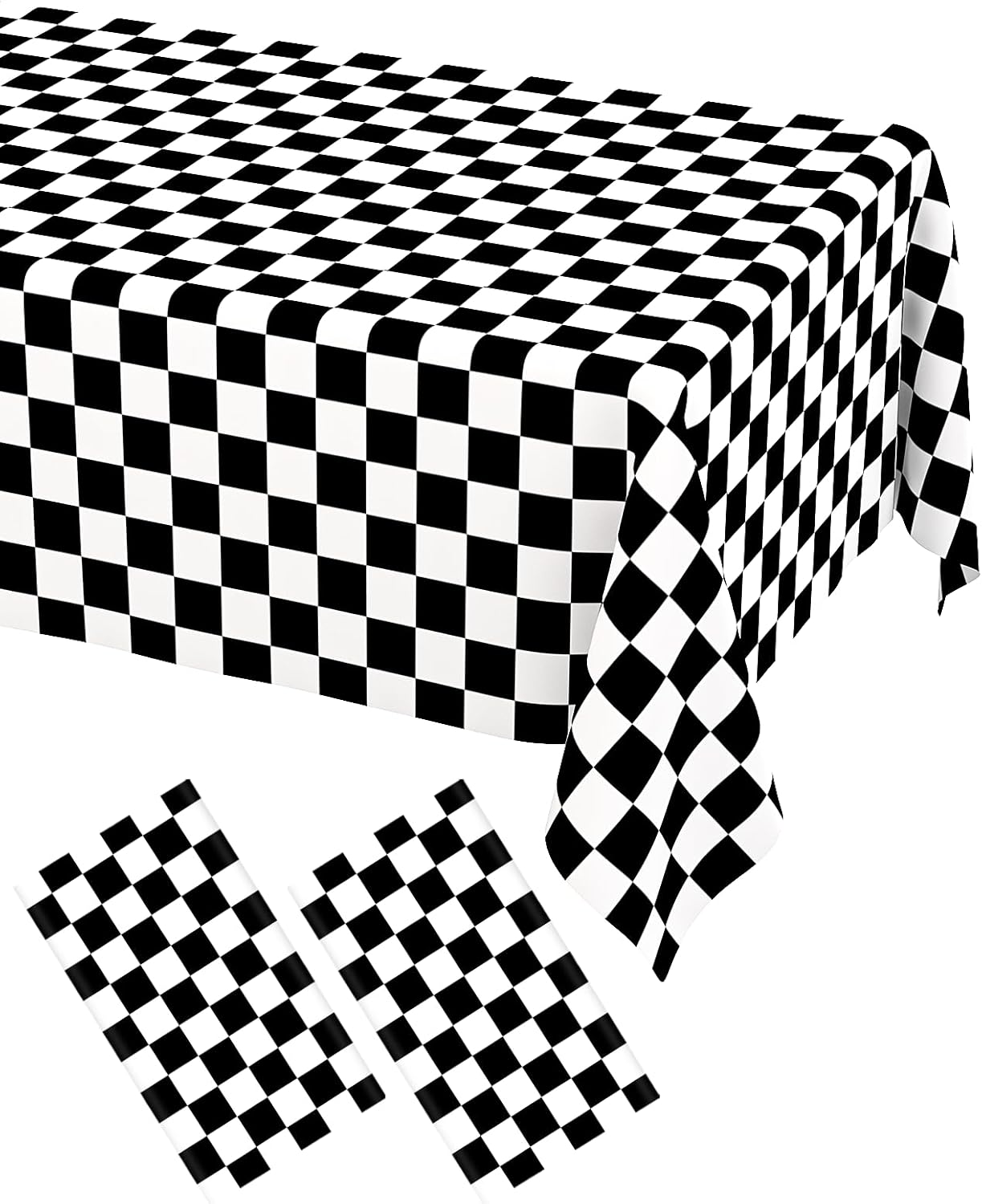 WNINK 2 Pack Black and White Checkered Party Tablecloths