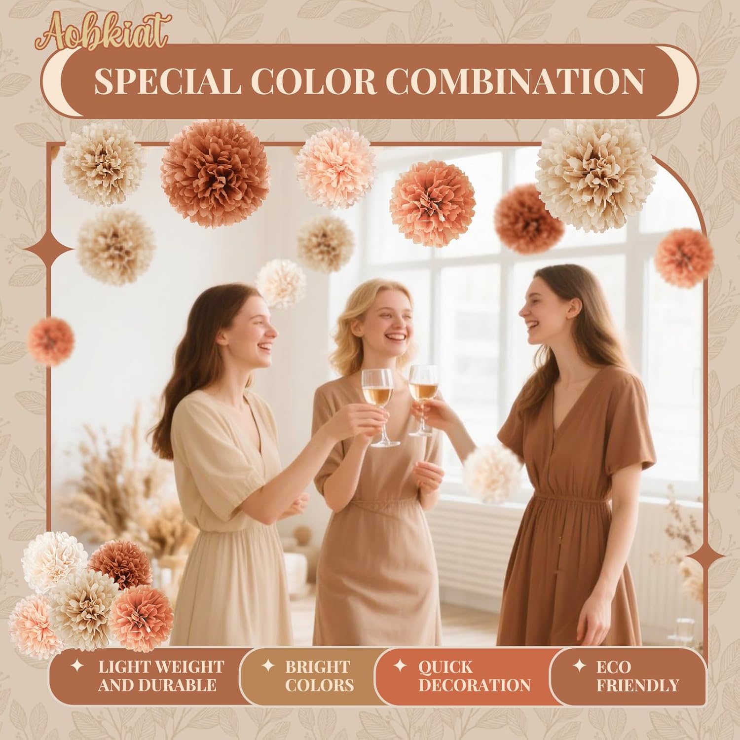 AOBKIAT Tissue Paper Pom Poms 16 PCS Fall Wedding Decorations