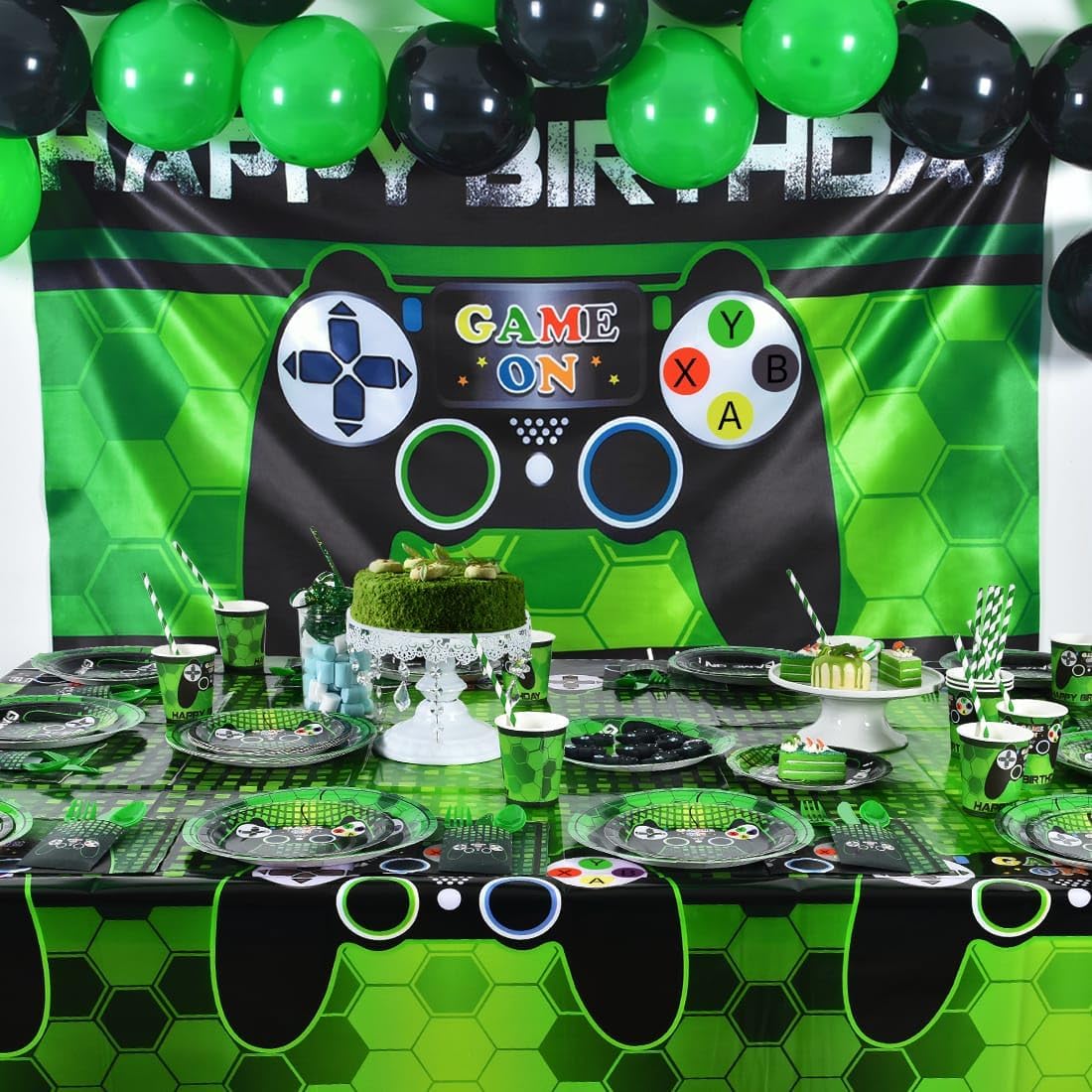 WERNNSAI Video Game Table Cover 108x54 Inch Disposable Plastic Tablecloth