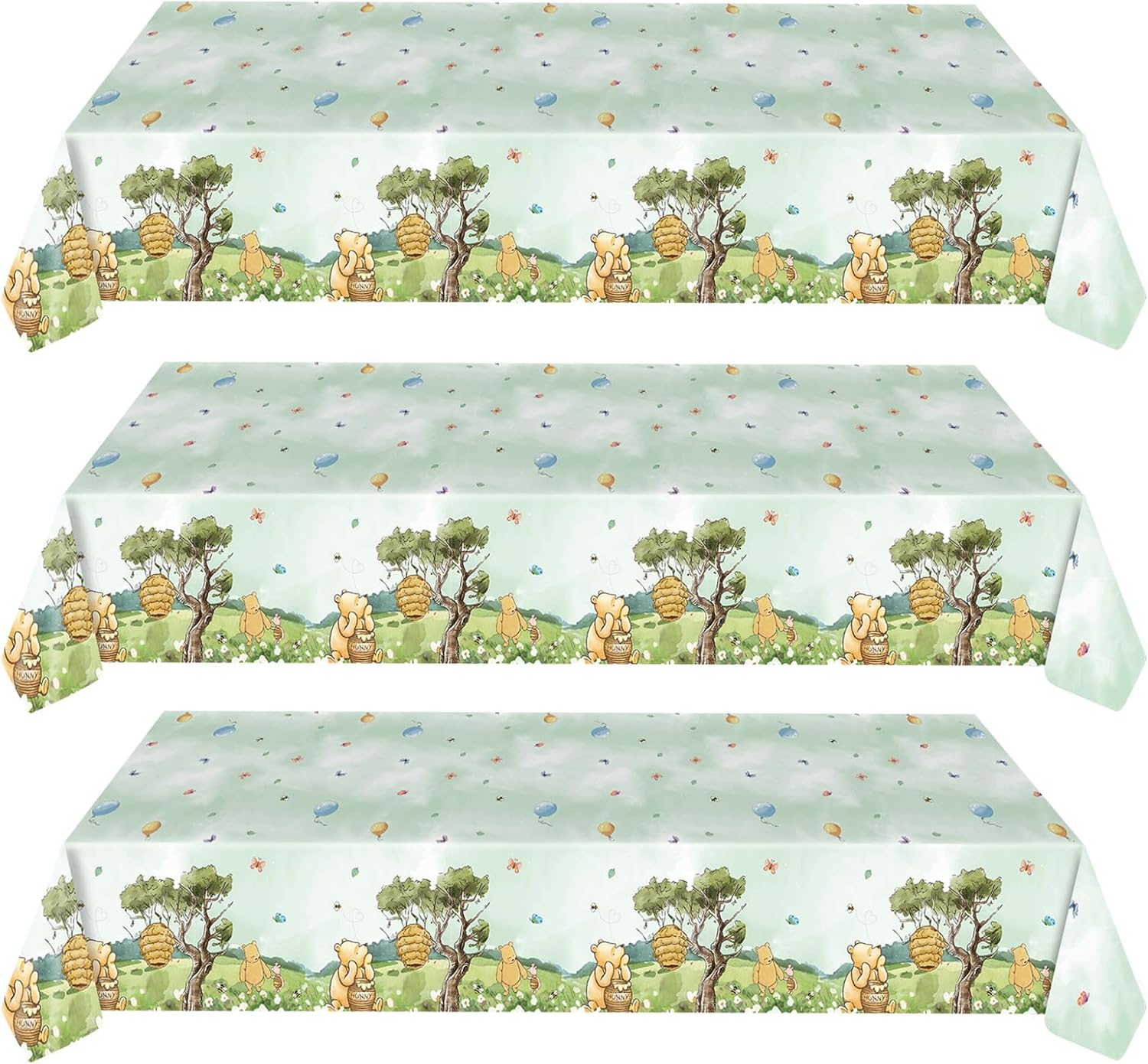 3pcs Bear Baby Shower Tablecloths 54x108 Inches Green
