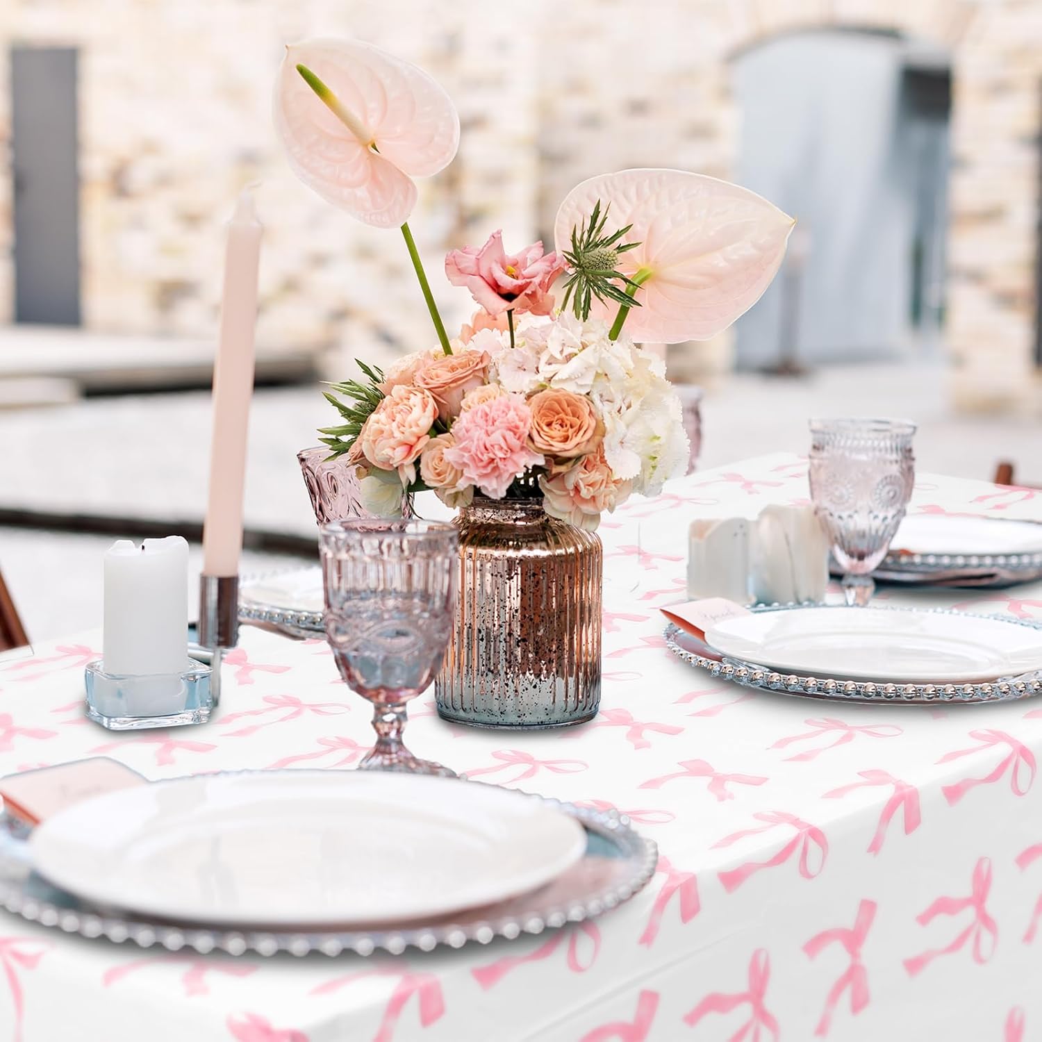 Oudain 6 Pcs Pink Bow Table Cloth 54x108 Inch