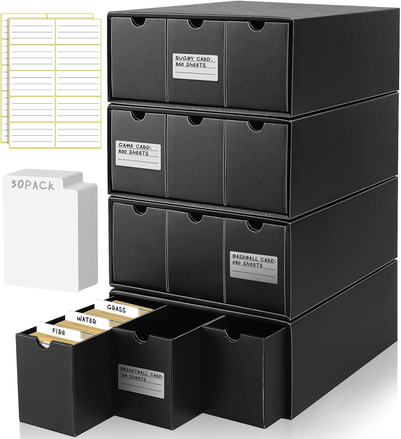 Homthy Card Storage Box with 50 Dividers and Labels