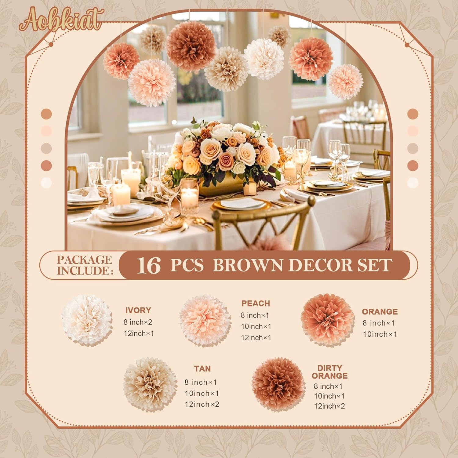 AOBKIAT Tissue Paper Pom Poms 16 PCS Fall Wedding Decorations