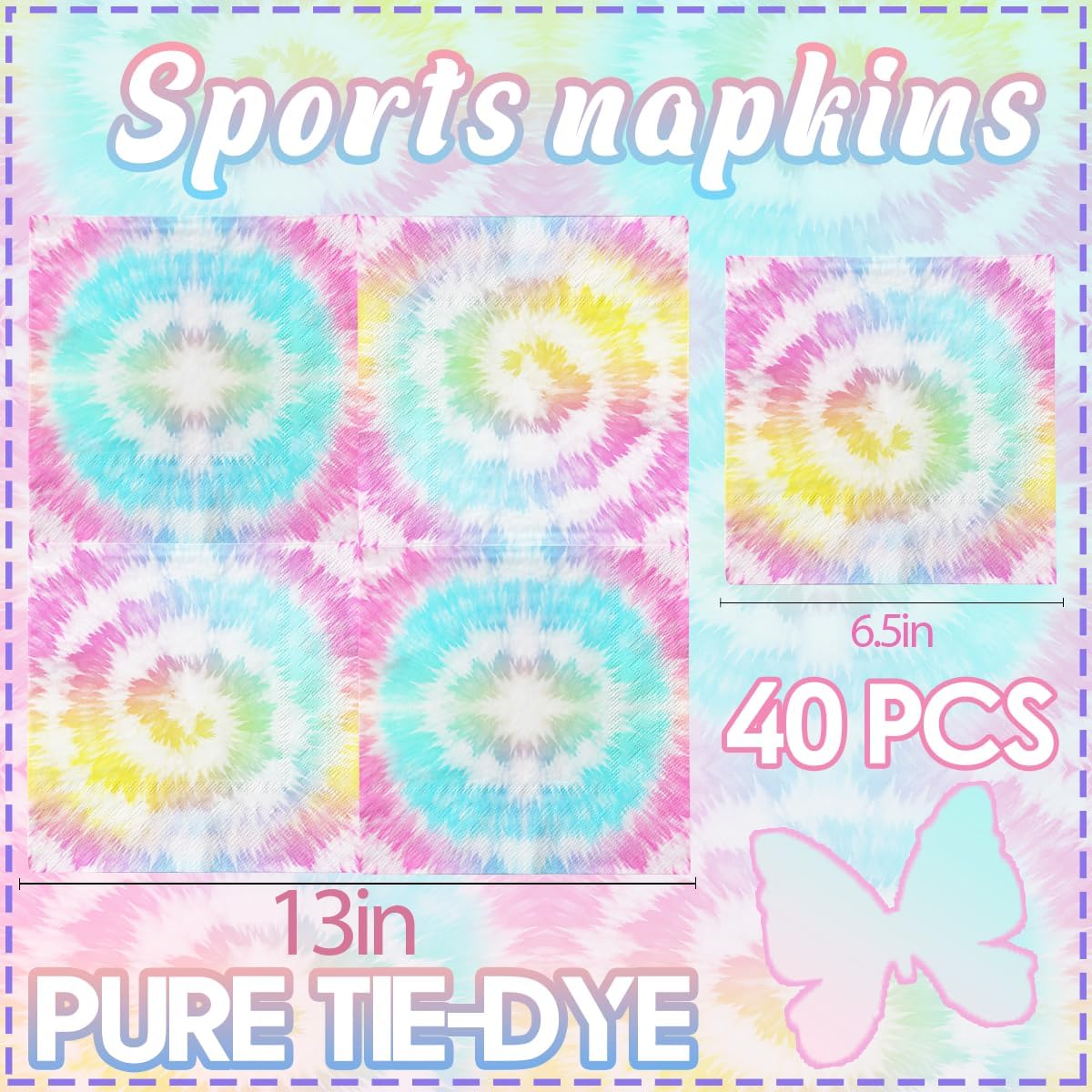 Tie Dye Birthday Napkins 40 Pcs Rainbow Party Decor