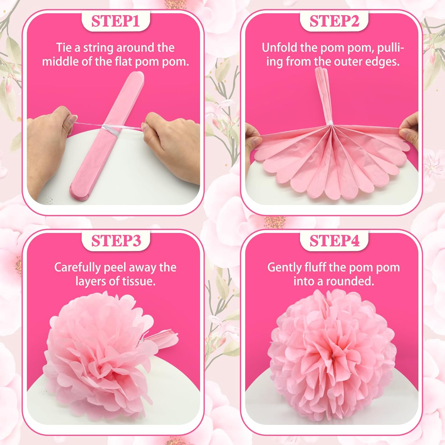 Pink Tissue Paper Pom Poms Garland 16PCS
