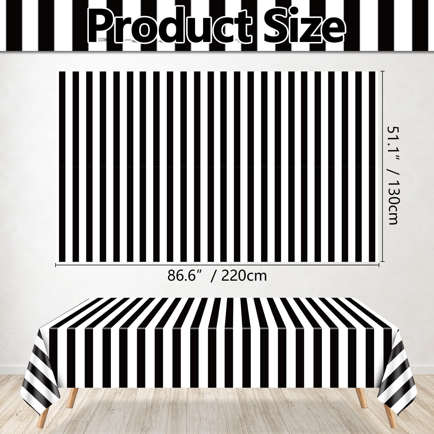 4 Pcs Black and White Stripes Tablecloths 51x86in