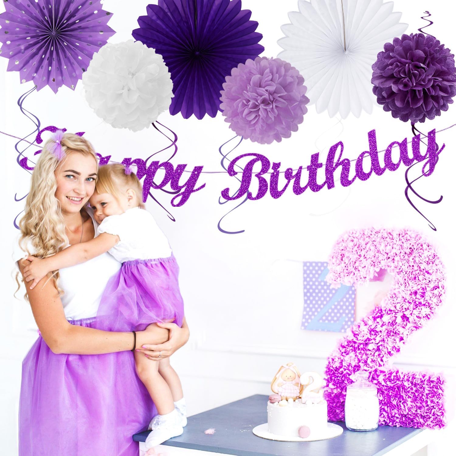 Purple Lilac Lavender White Birthday Party Decor Kit 21pcs