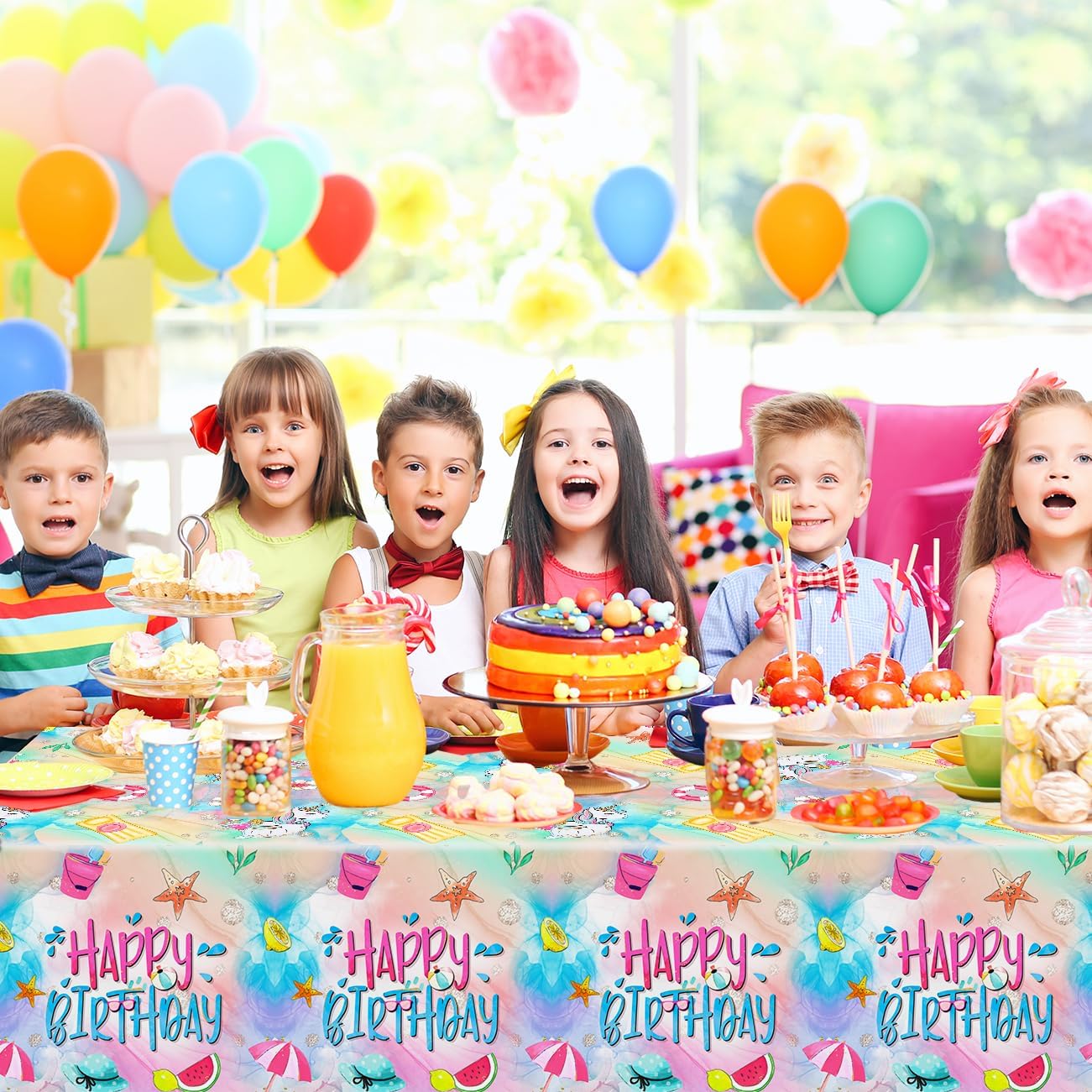 Summer Pool Birthday Tablecloths 3PCS Beach Themed Decorations