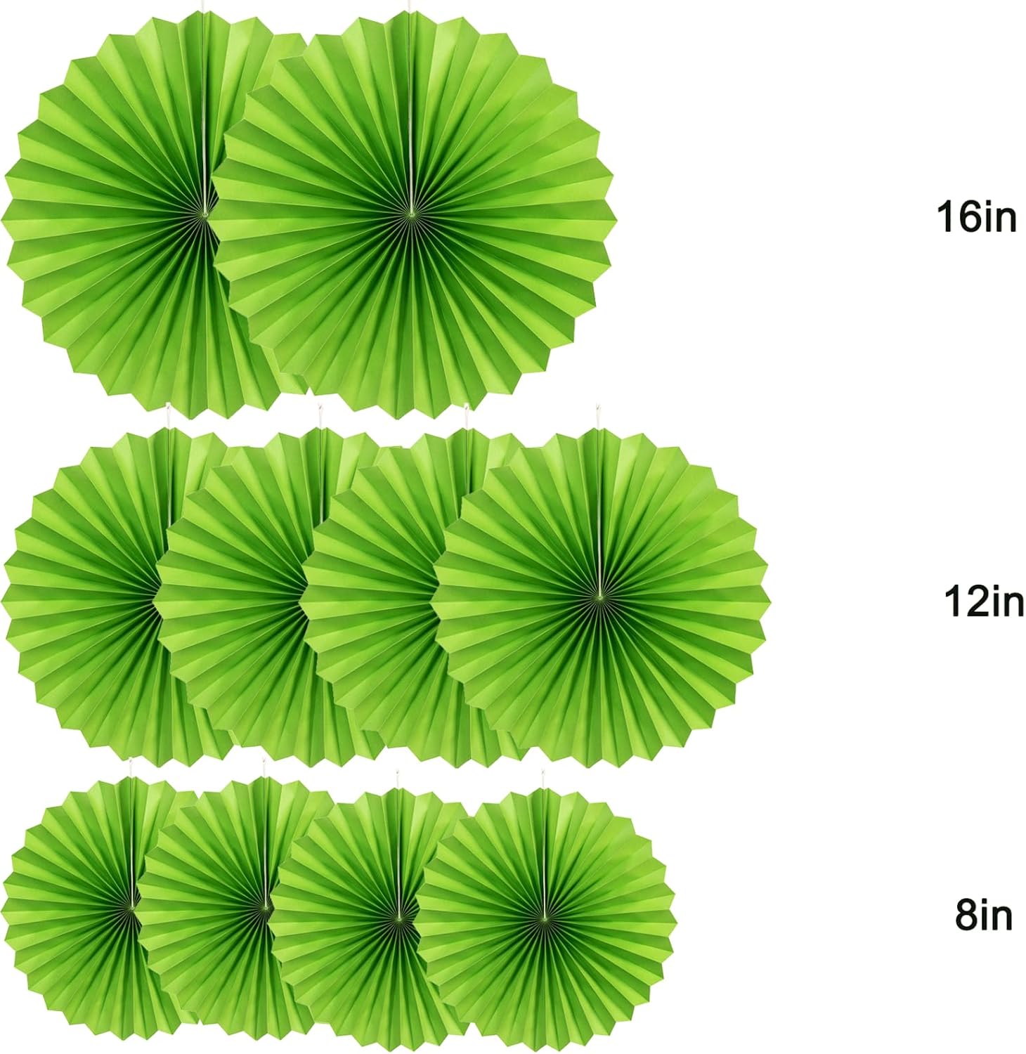 Green Hanging Paper Fans Decor Set 10 Pieces