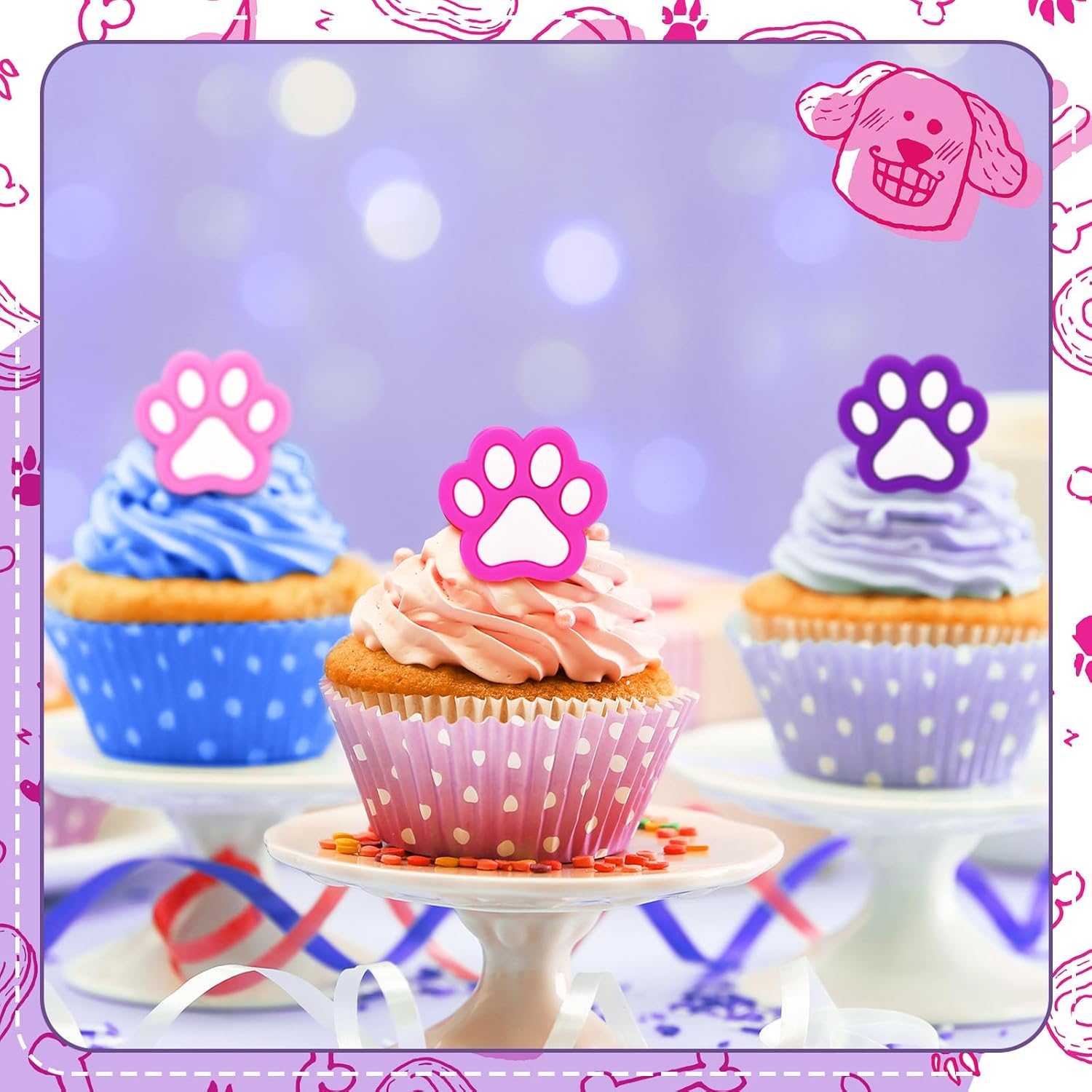 48 Pcs Dog Theme Cupcake Rings Toppers Decorations