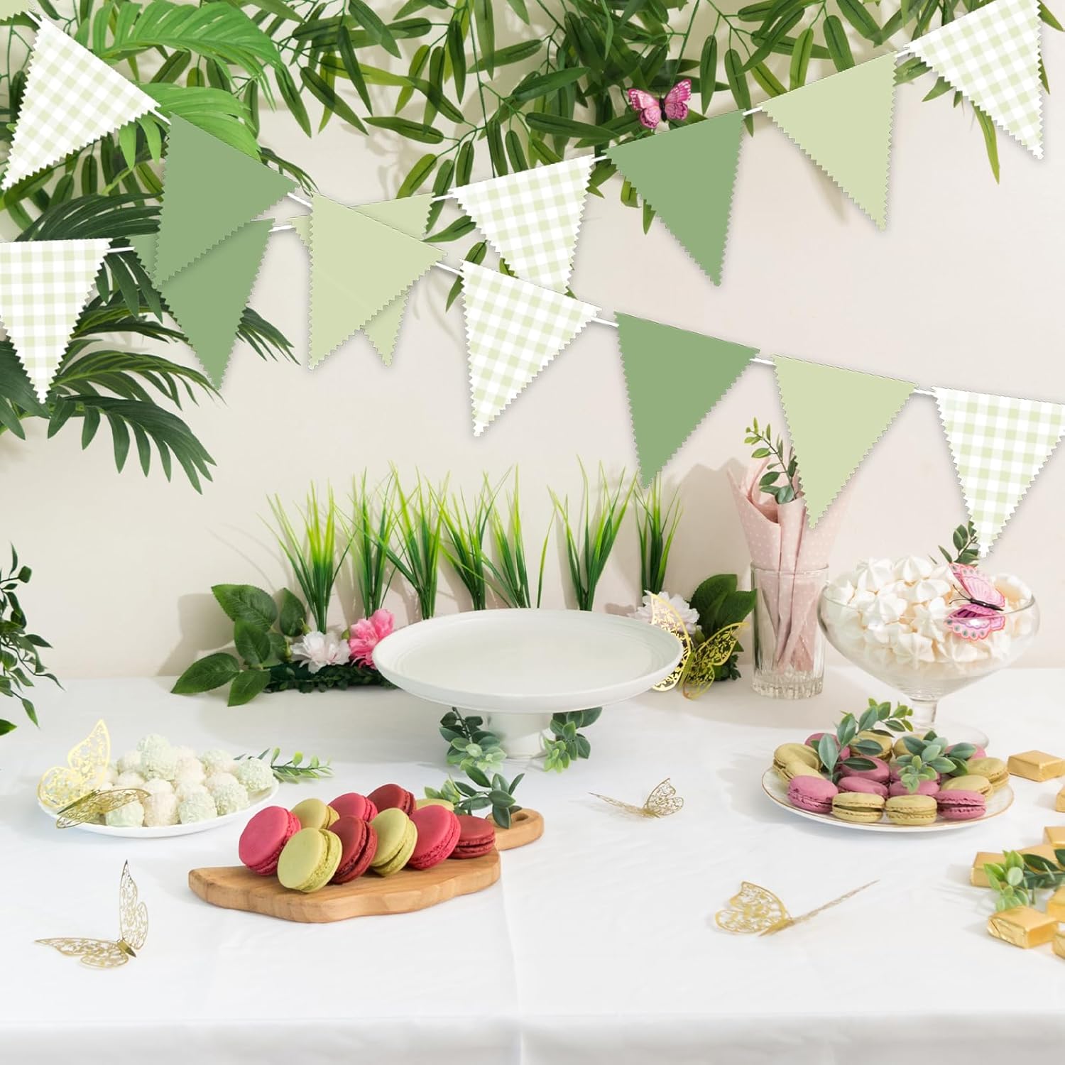 37 Ft Green Triangle Bunting Garland for Birthday Wedding Baby Shower