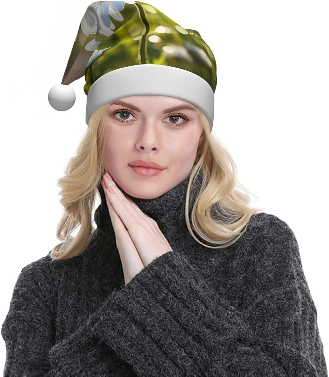 QINZHENG White Daisy Santa Hat Christmas Headwear