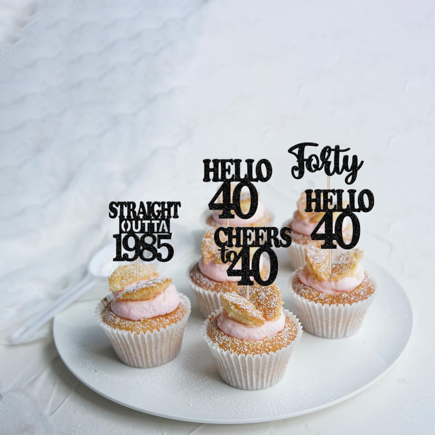 36PCS Happy 40th Birthday Cupcake Toppers Black Glitter