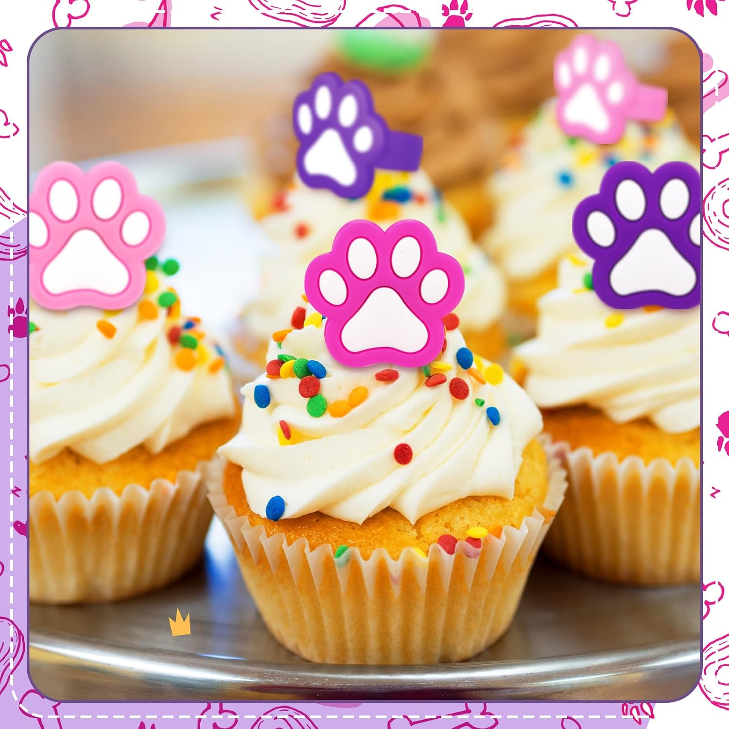 48 Pcs Dog Theme Cupcake Rings Toppers Decorations