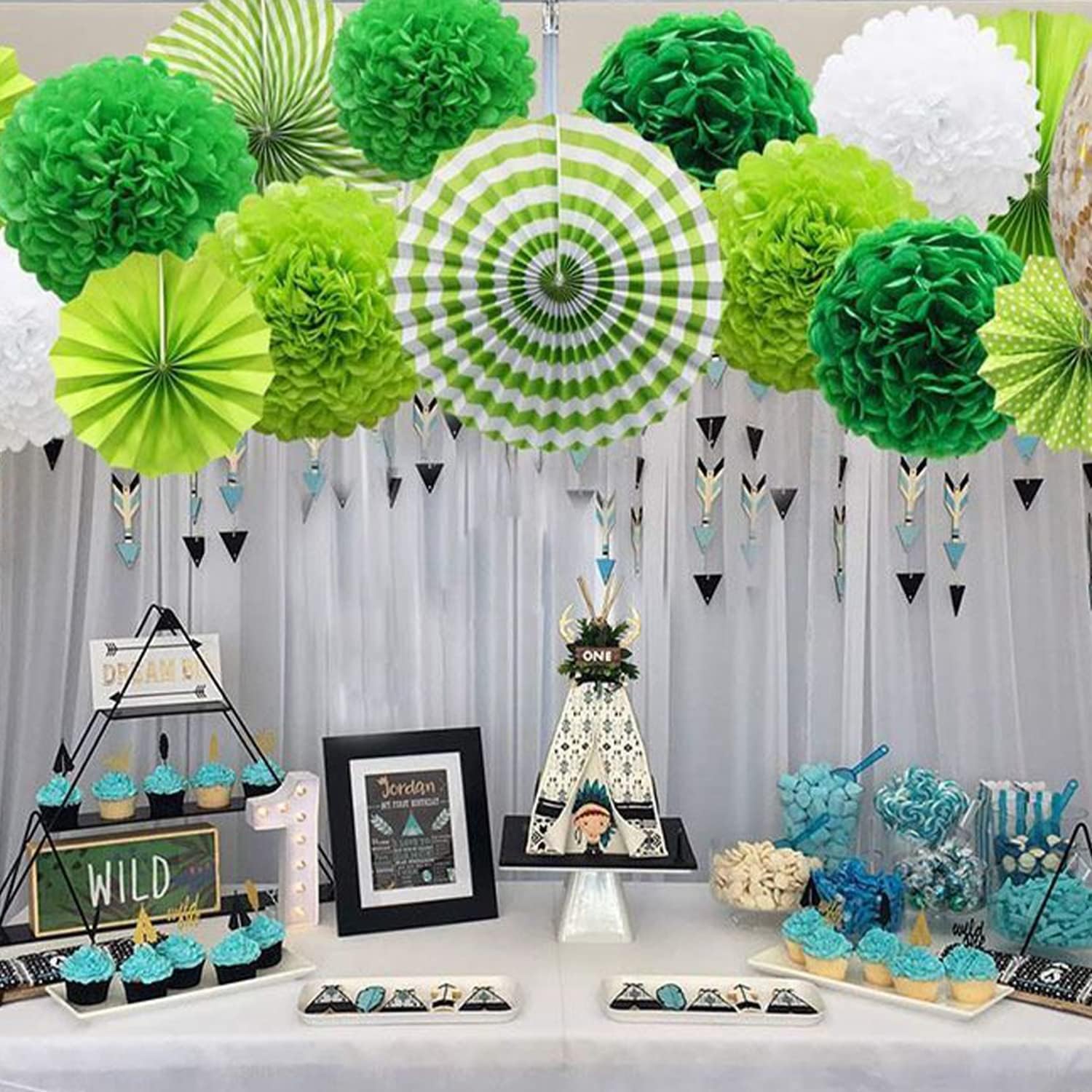 LRCXL 12PCS Party Hanging Paper Fans Set Green