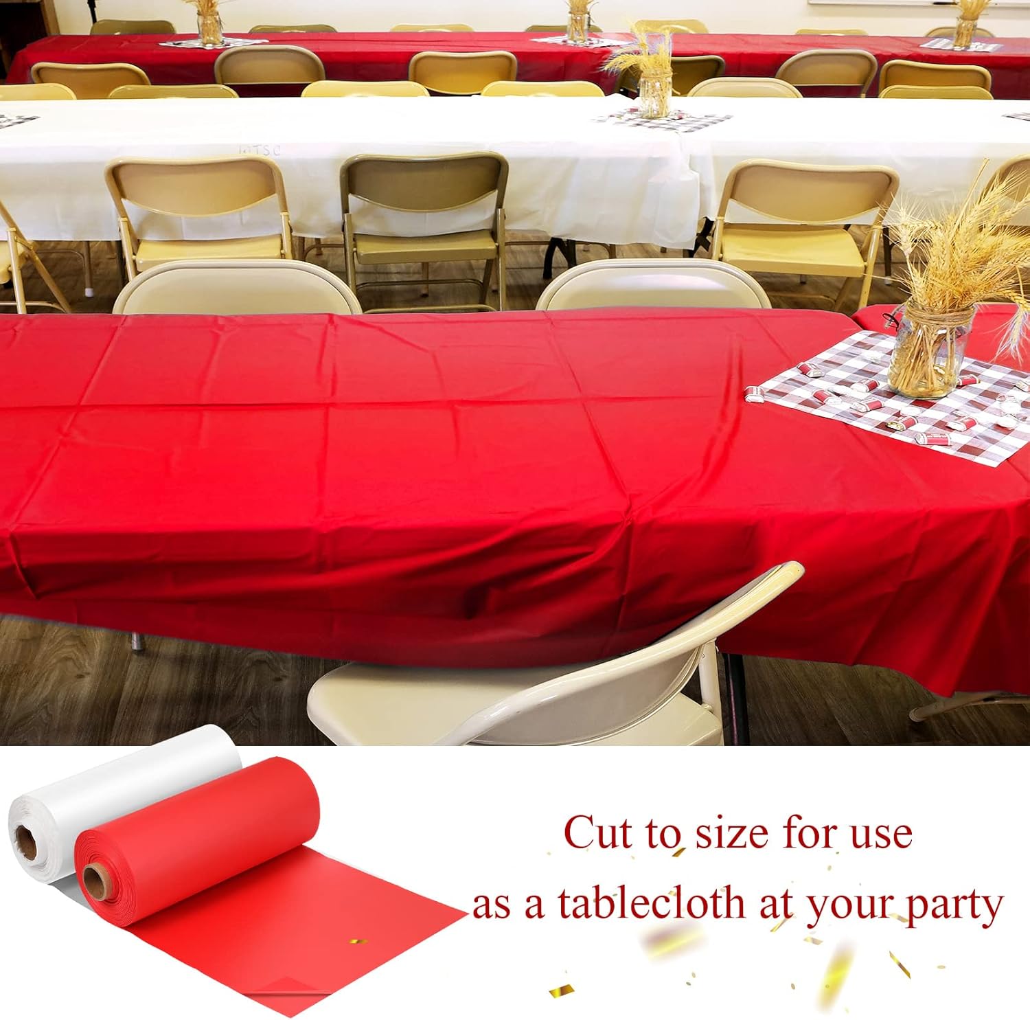 Moukeren 40 x 100 Plastic Tablecloth Roll White Red 2 Roll