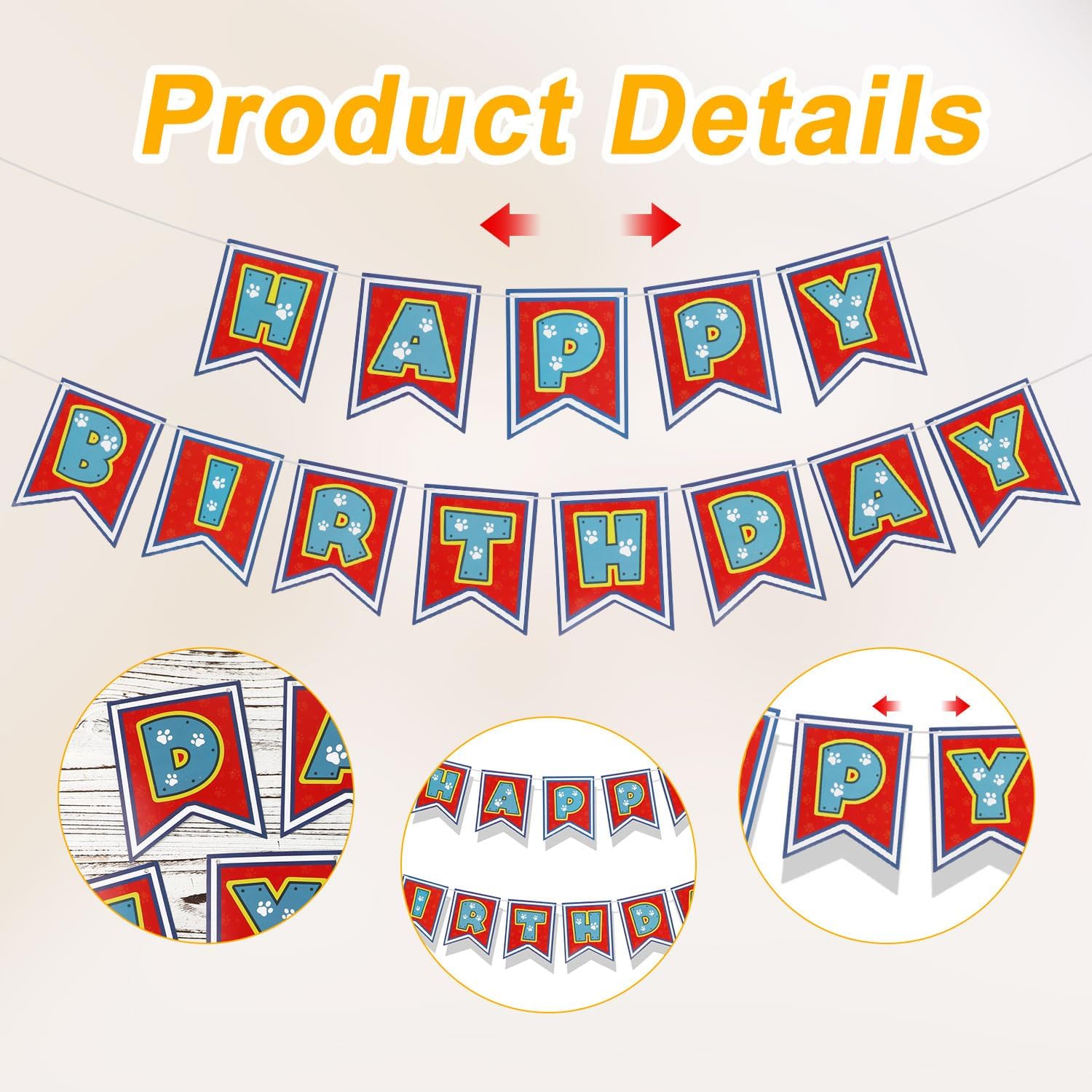 Dog Paw Happy Birthday Banner for Kids