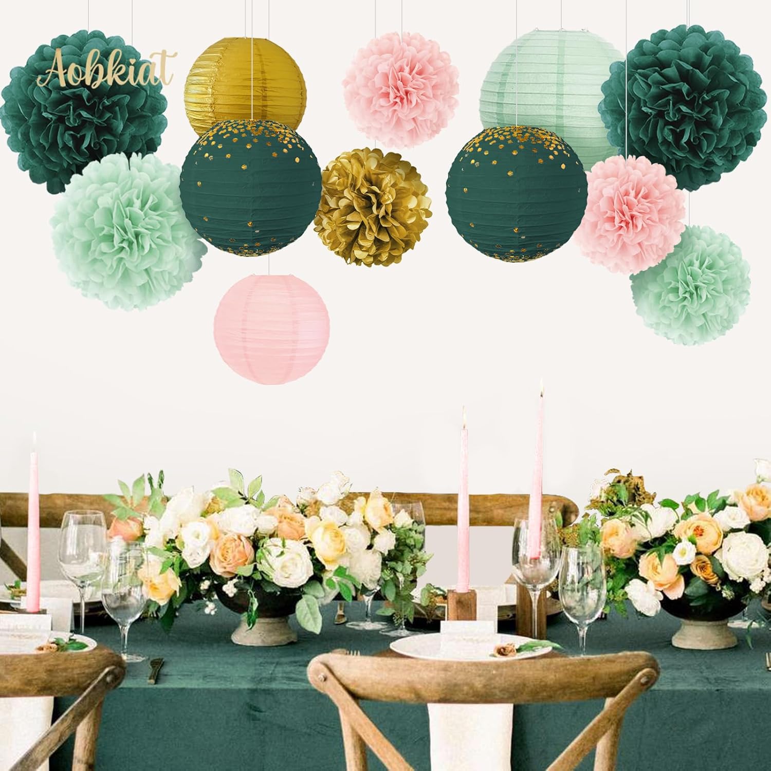 AOBKIAT Sage Green Party Decorations Set 12PCS