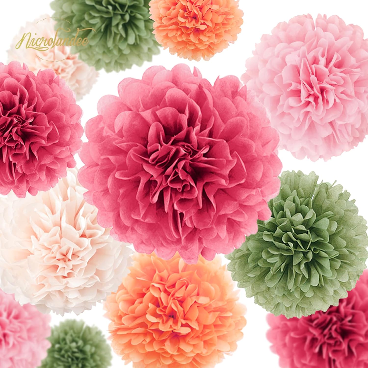 NICROLANDEE 15Pcs Pastel Tissue Pom Poms Decorations
