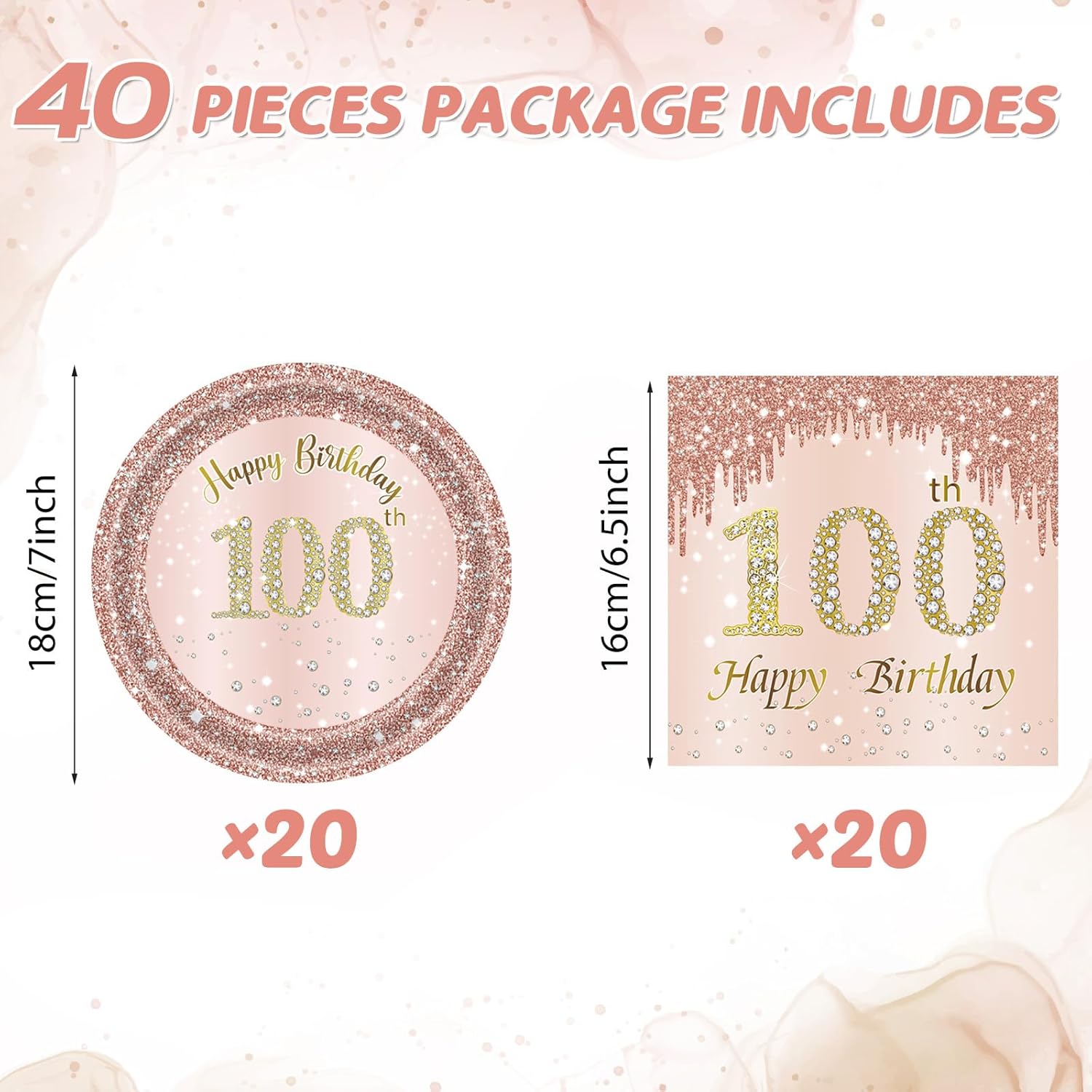 100th Birthday Decorations Rose Gold Party Supplies