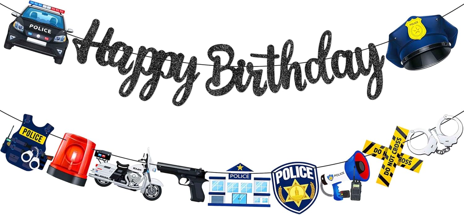 Police Birthday Banners 2Pcs Cops Party Decorations