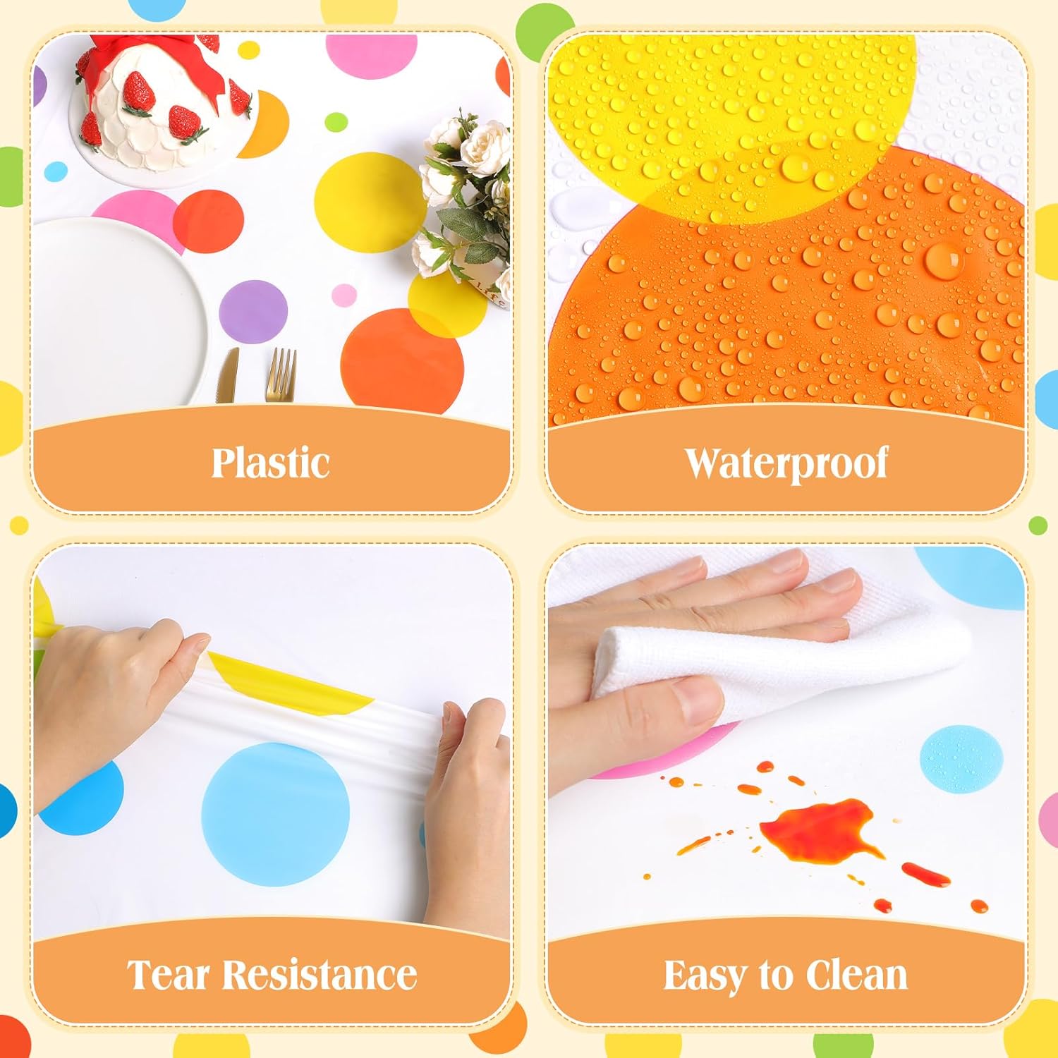 Oudain 3 Pcs Polka Dot Tablecloth Birthday Party Decor