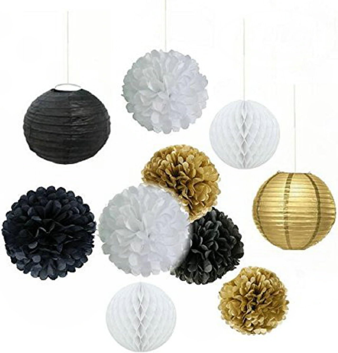 Fascola 10 Piece Mixed Gold Black White Party Decor Kit
